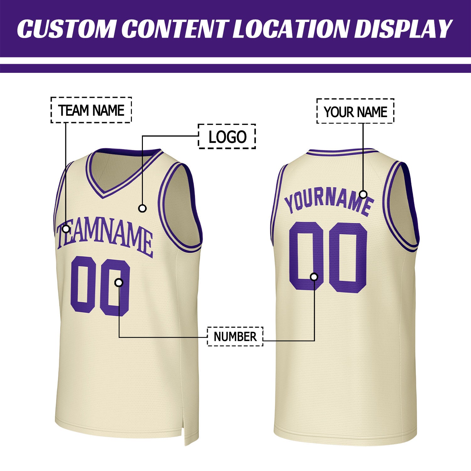 Custom Cream & Purple Basketball Jersey | Personalized Name & Number Team Uniform