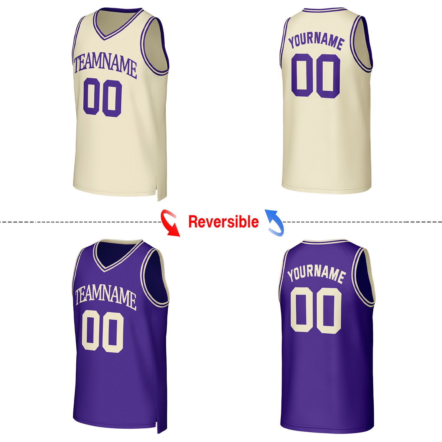 Custom Cream & Purple Reversible Basketball Jersey | Personalized Team Uniform
