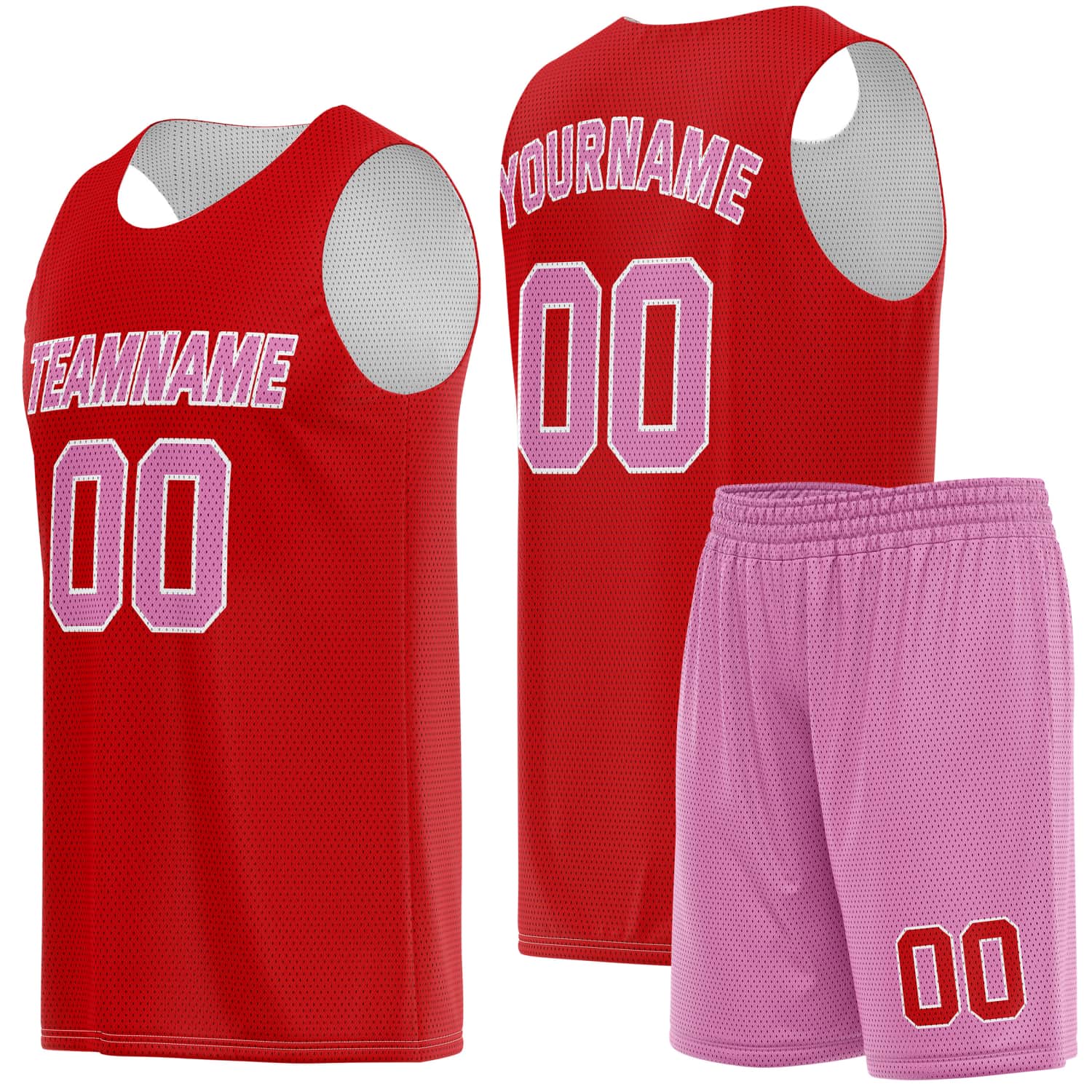 Custom Crimson Red & Light Pink Basketball Jersey + Shorts Set - Personalized Team Name, Number | Vosoli