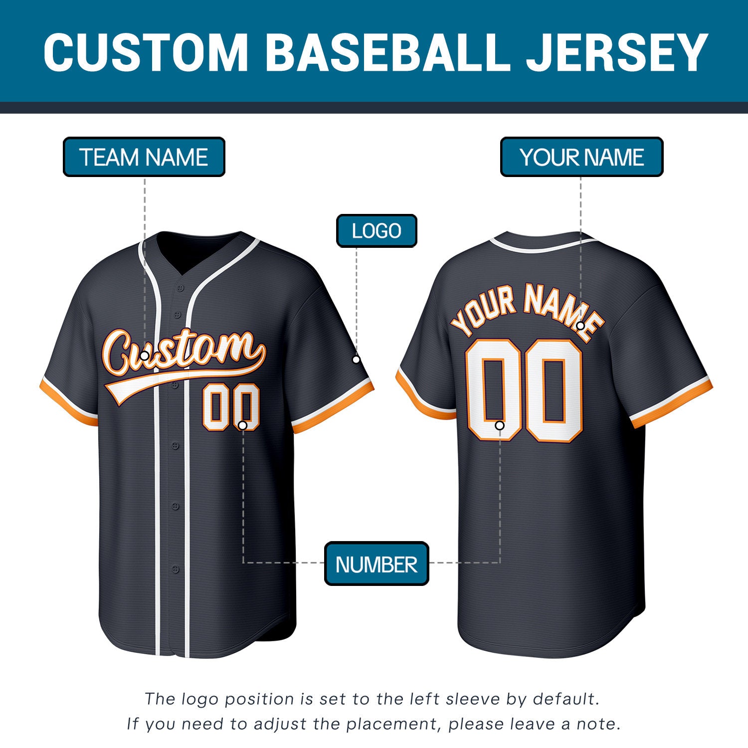 Custom Dark Gray Stitched Baseball Jersey | Personalized Name & Number | Team Uniform