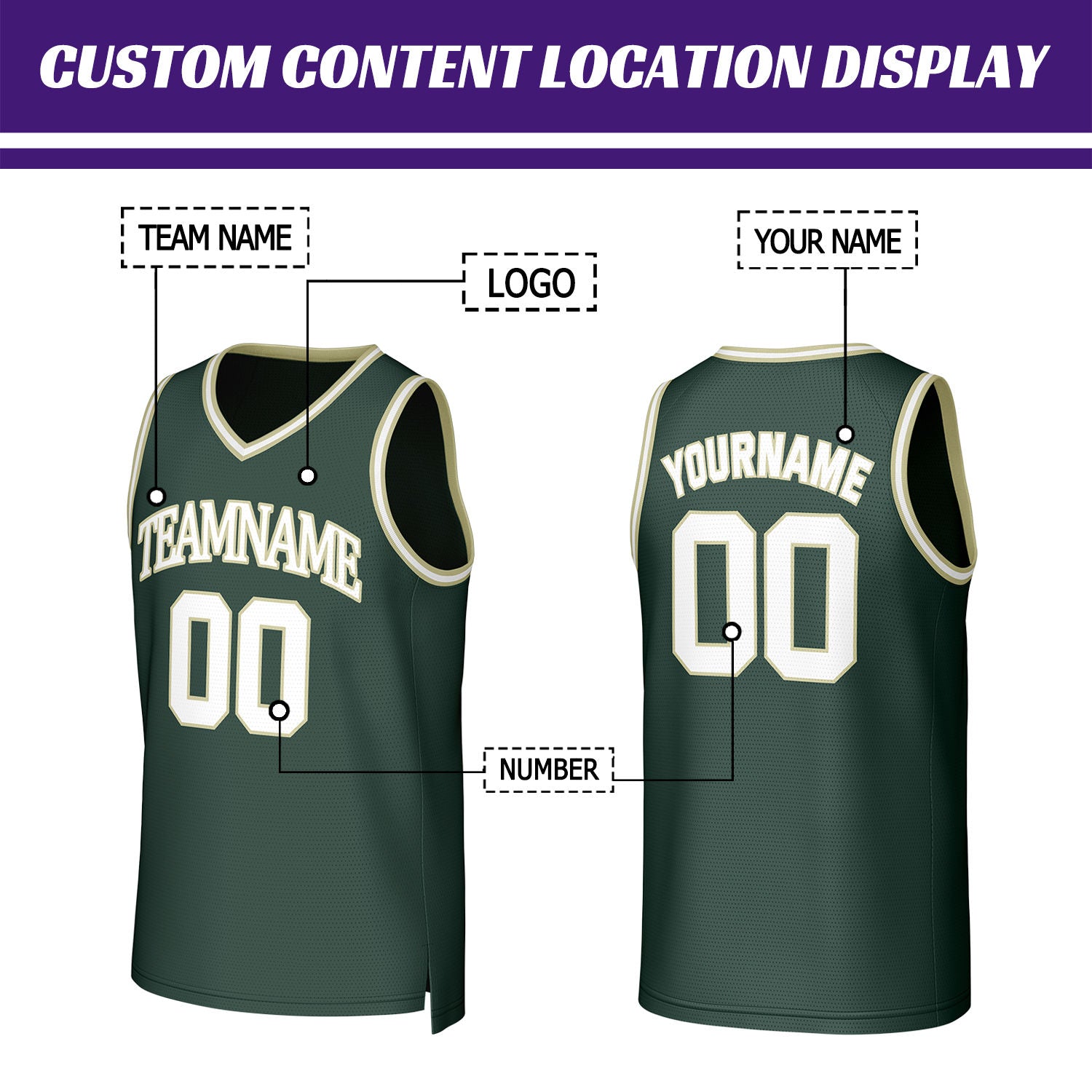 Custom Dark Green & White Mesh Basketball Jersey | Personalized Team Uniform for youth & adults