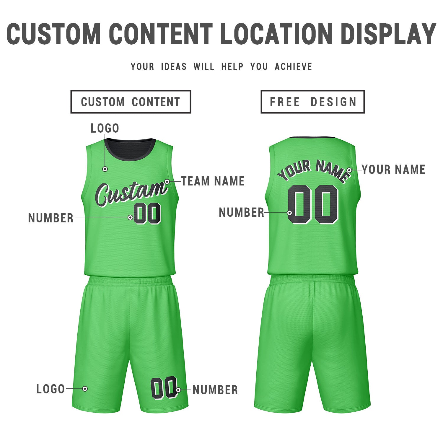 Custom Dark Grey Green Reversible Basketball Jersey Set | Personalized Name Number Mesh Sports Uniform