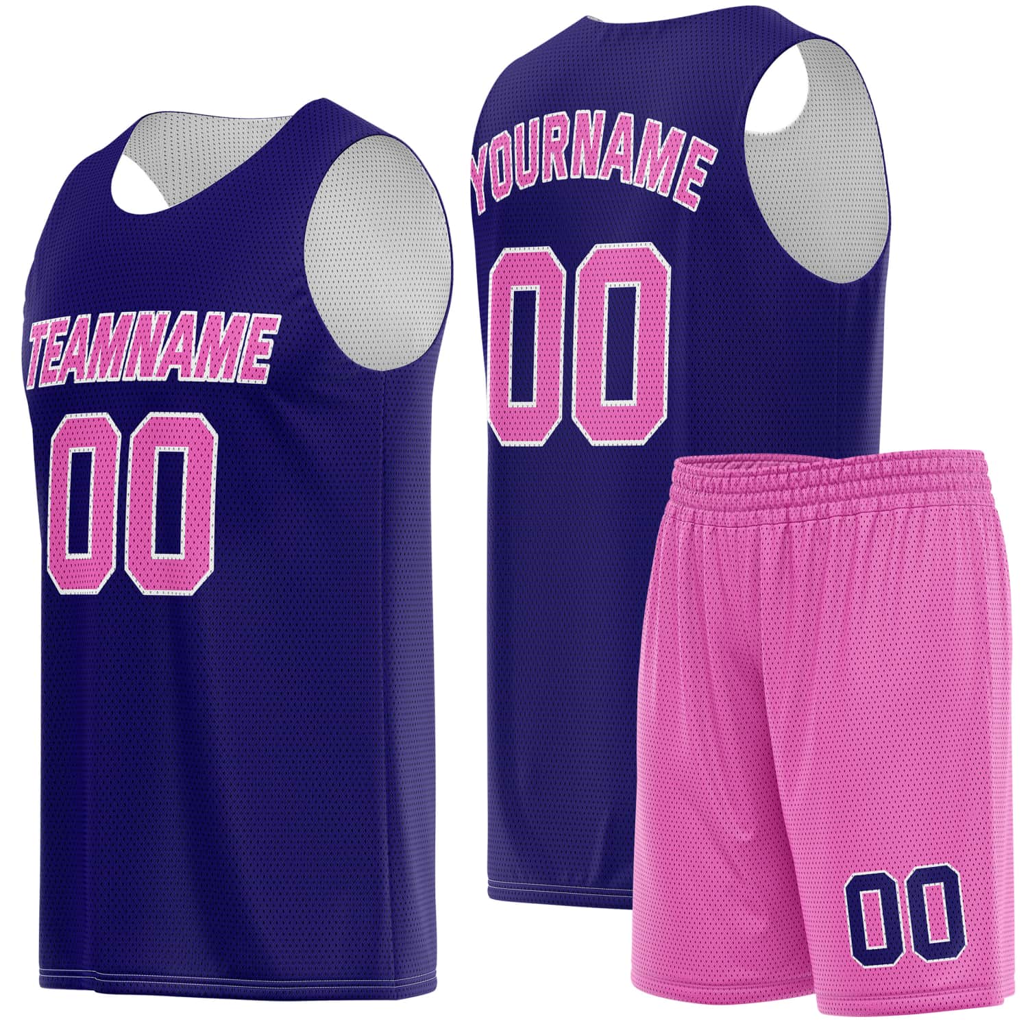 Custom Deep Purple & Bright Pink Basketball Jersey + Shorts Set - Personalized Team Name, Number | Vosoli