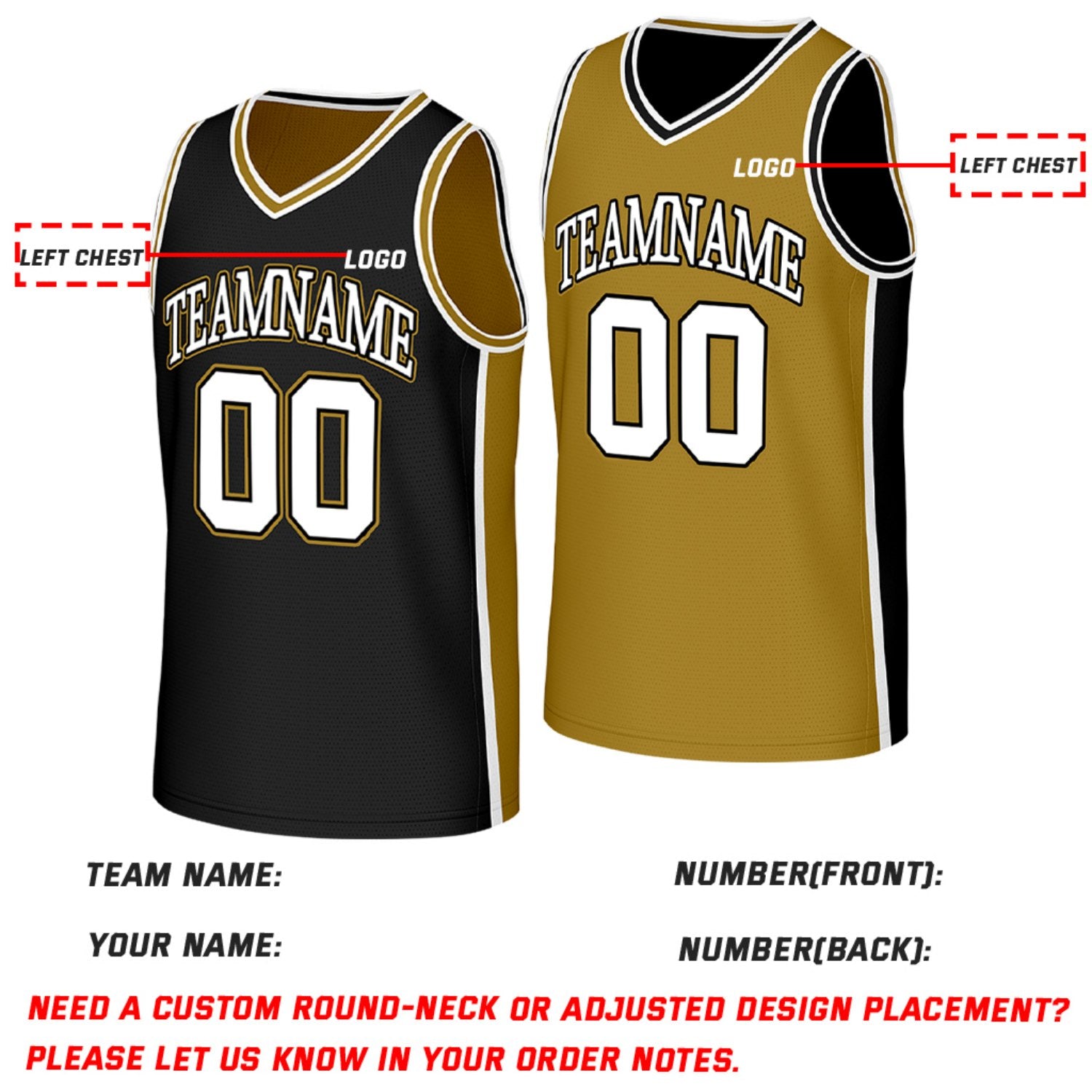 Custom Black & Gold Reversible Basketball Jersey | Personalized Team Jerseys with Name Number Logo