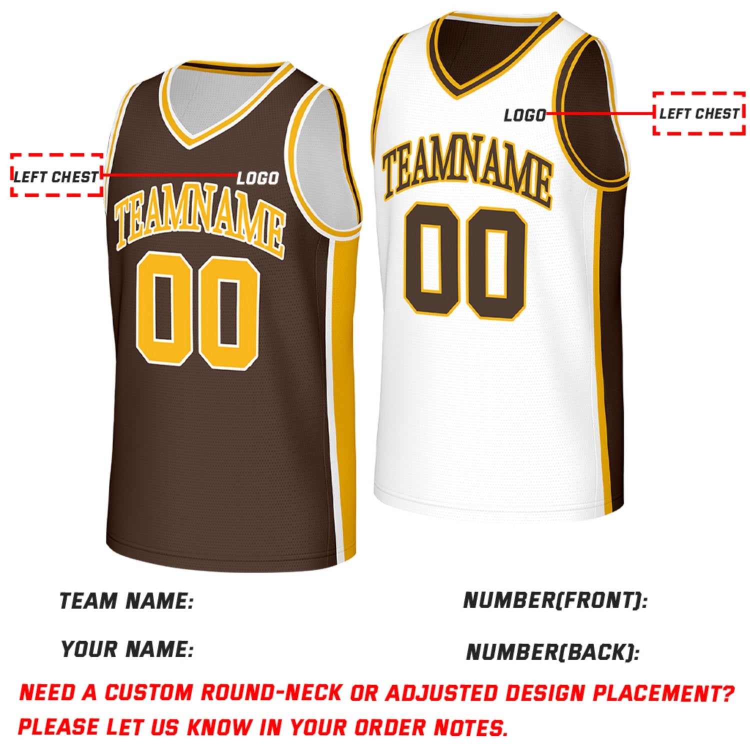Custom Brown & Gold Reversible Basketball Jersey | Personalized Team Jerseys with Name Number Logo