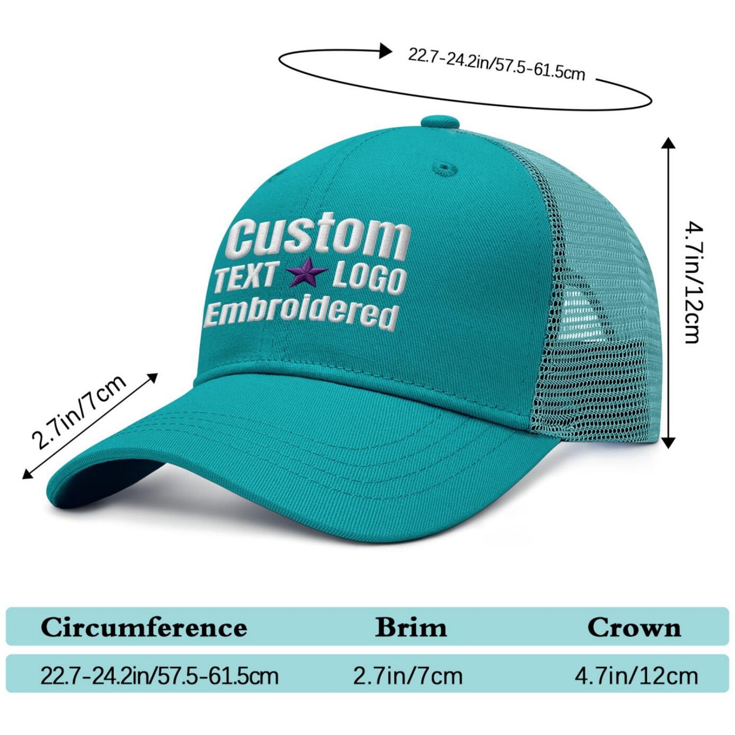 Custom Embroidered or Printed Aqua Green Trucker Cap | Breathable mesh cap