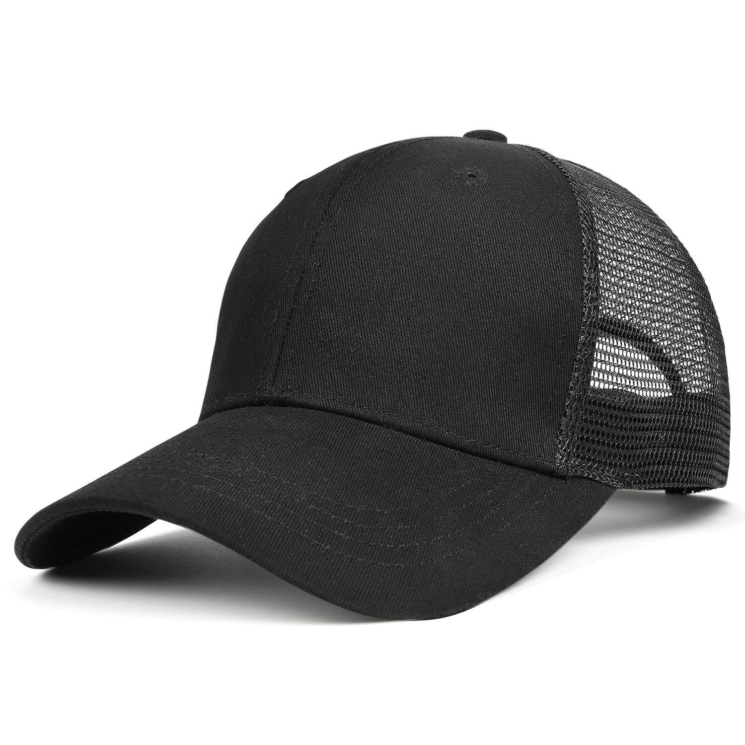 Custom Embroidered or Printed Black Trucker Cap | Breathable mesh cap