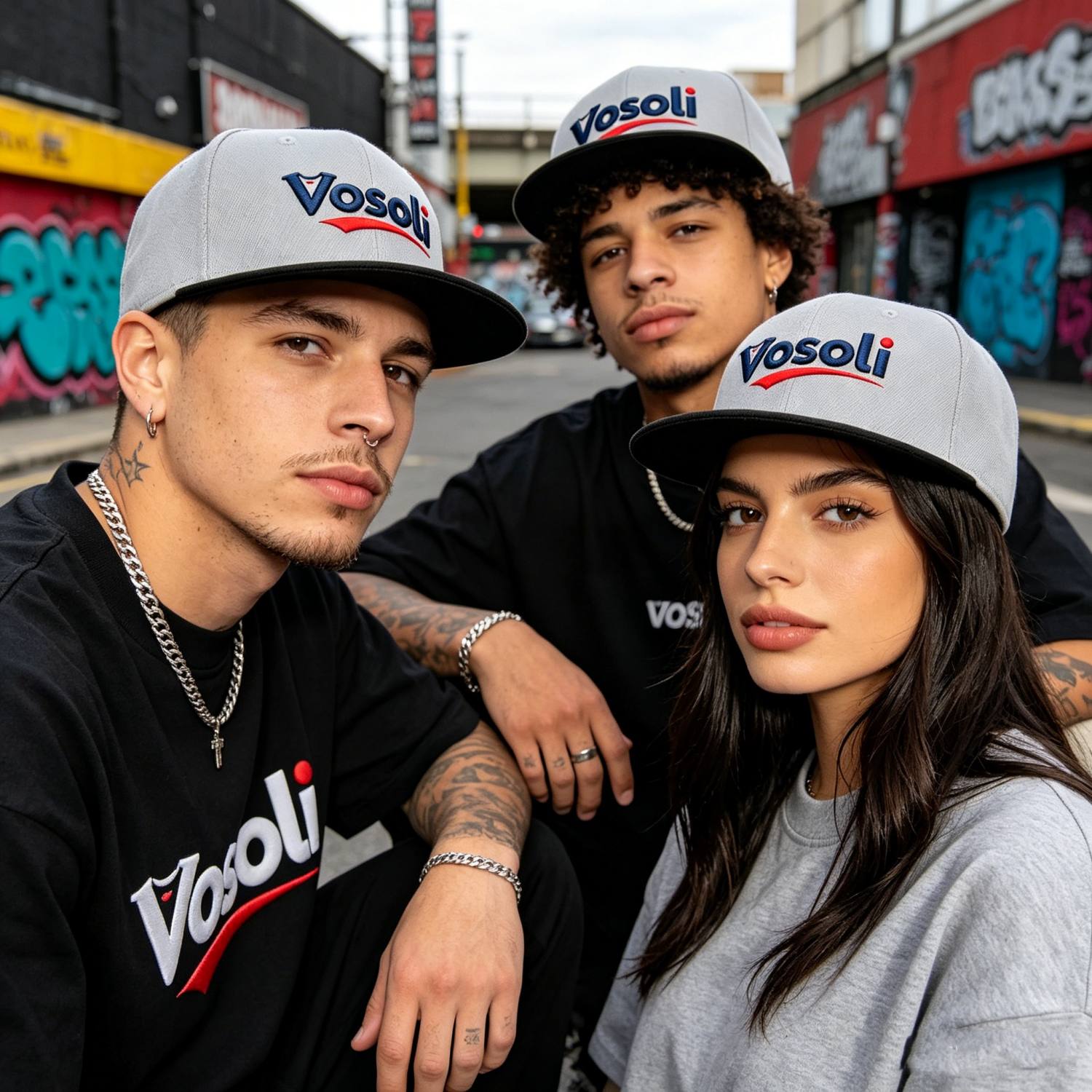 Vosoli Gray & Black Color-Block Flat-Brim Hat - Unisex Personal & Team Custom 3D Embroidery or Print Cap