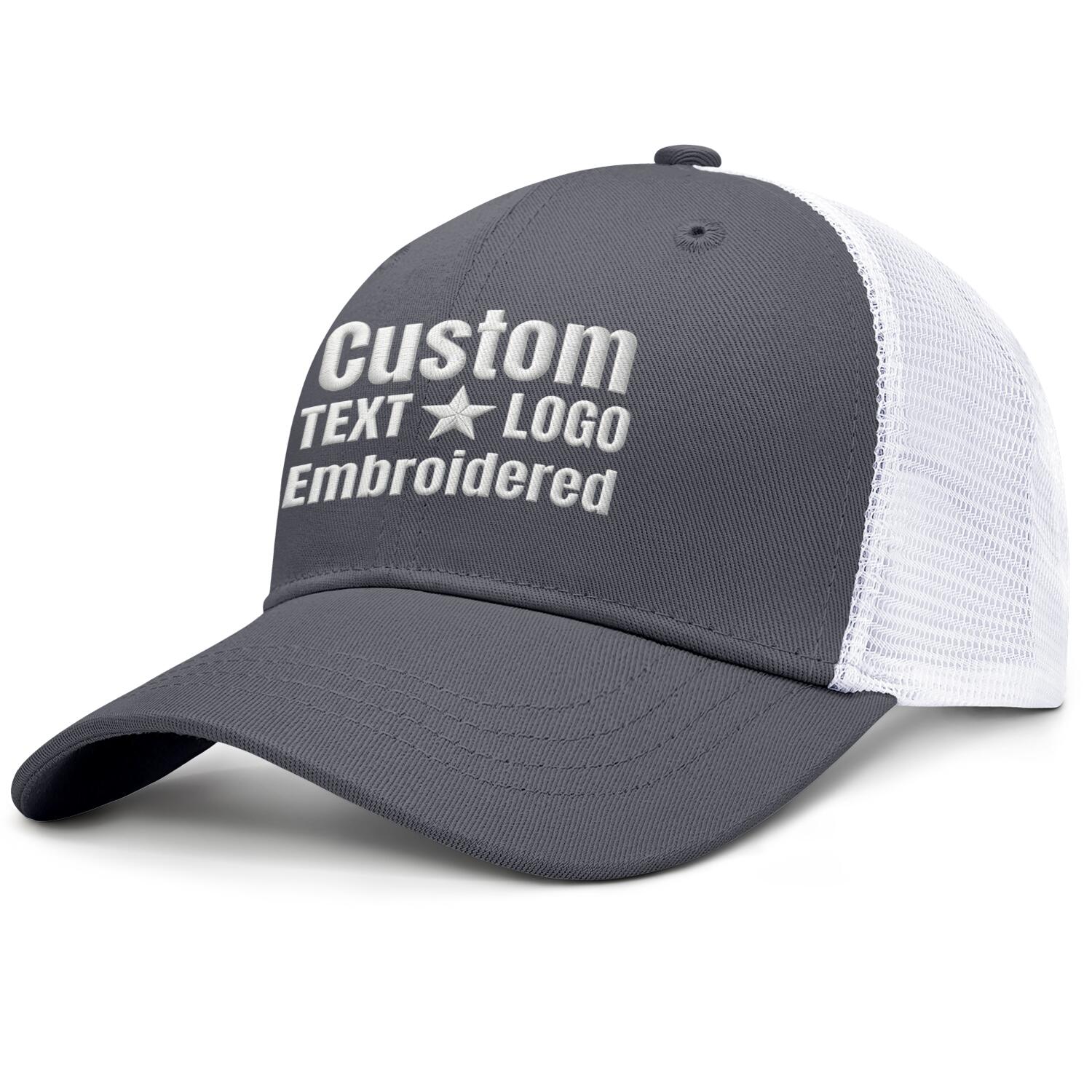 Custom Embroidered or Printed Gray & White Trucker Cap | Breathable mesh cap