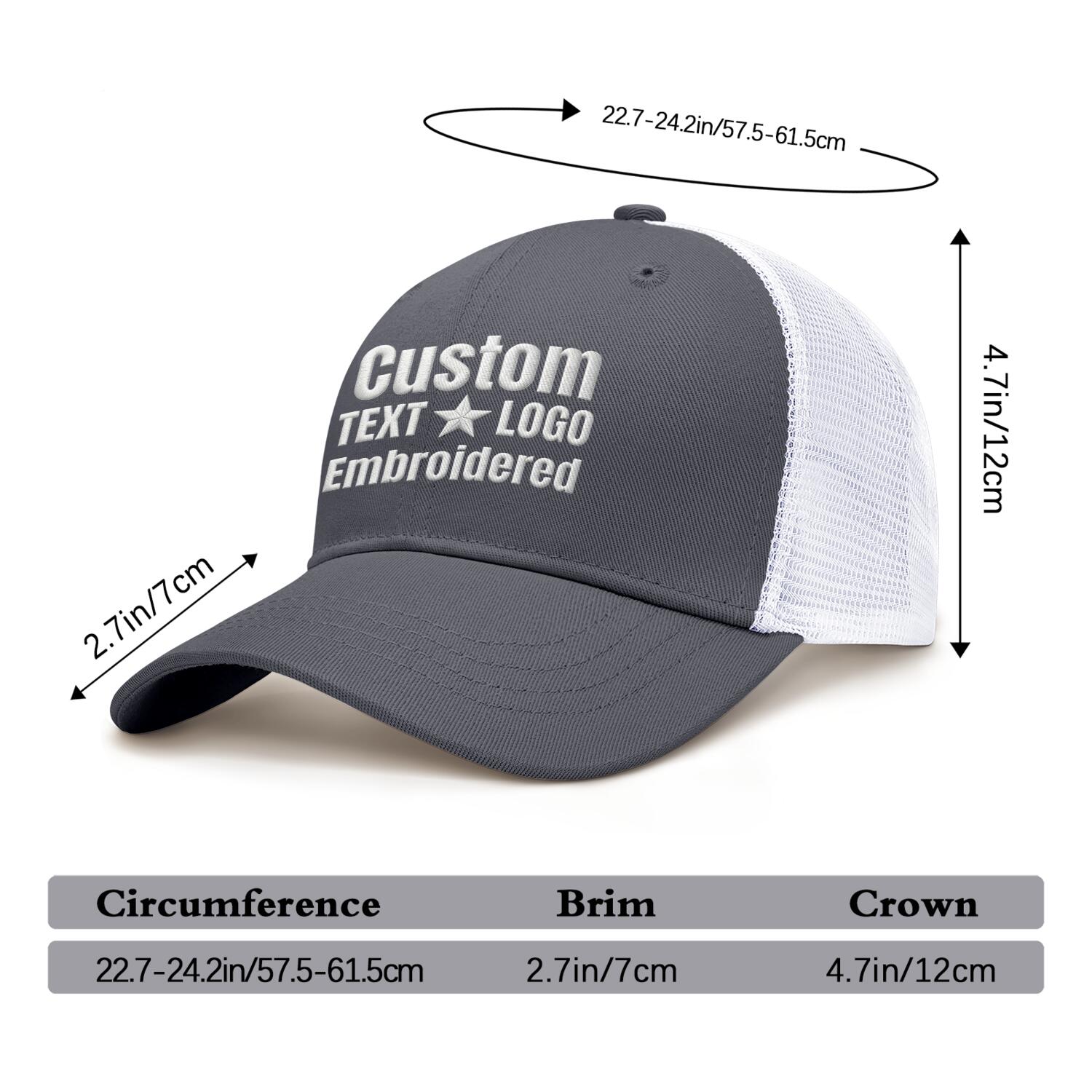 Custom Embroidered or Printed Gray & White Trucker Cap | Breathable mesh cap