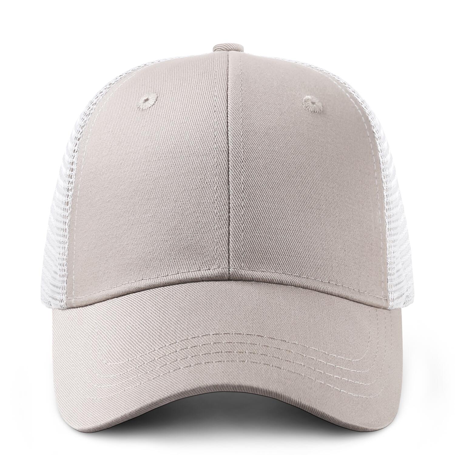 Custom Embroidered or Printed Light Beige Trucker Cap | Breathable mesh cap