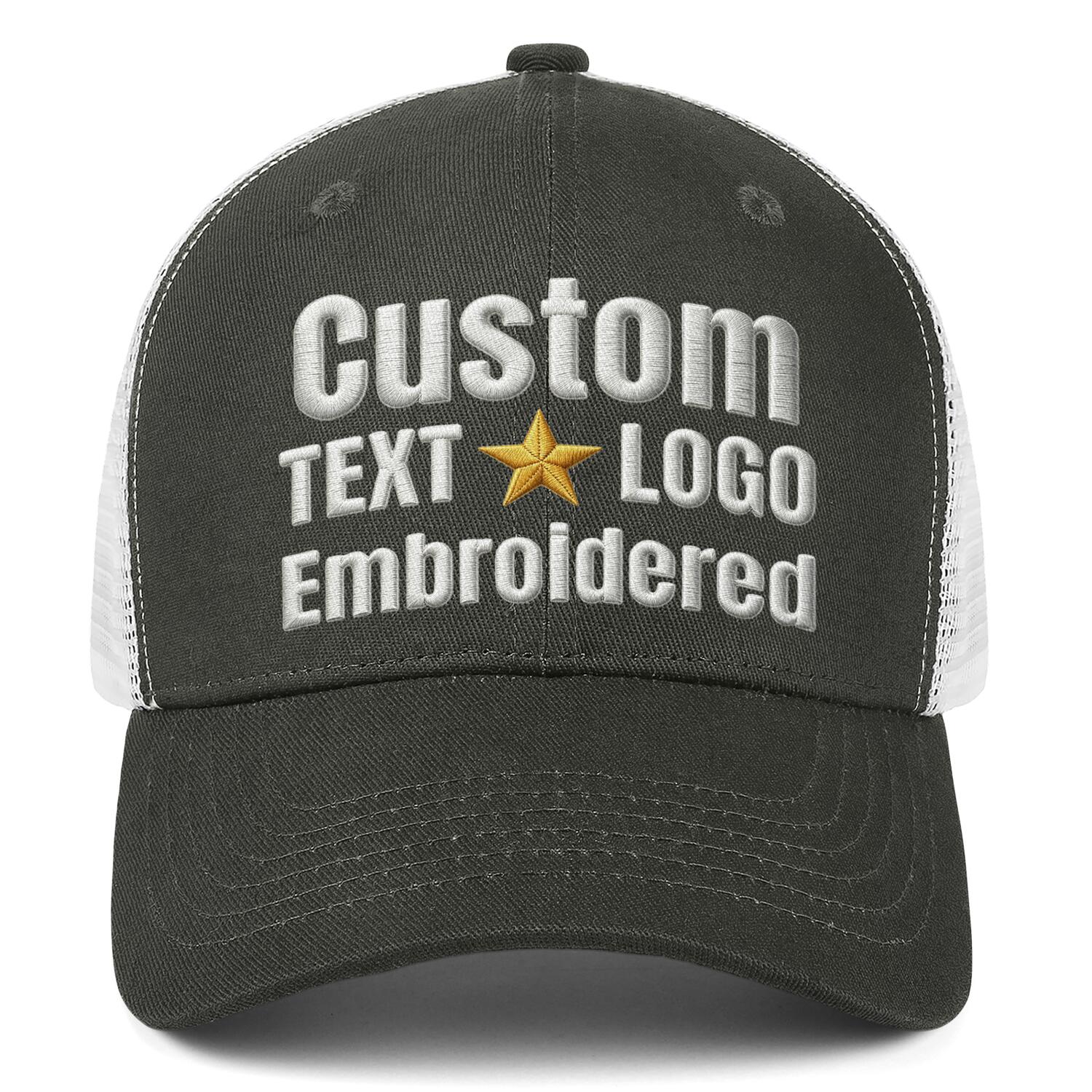 Custom embroidered olive green trucker cap by Vosoli | Personalized with text & logo | Breathable mesh cap