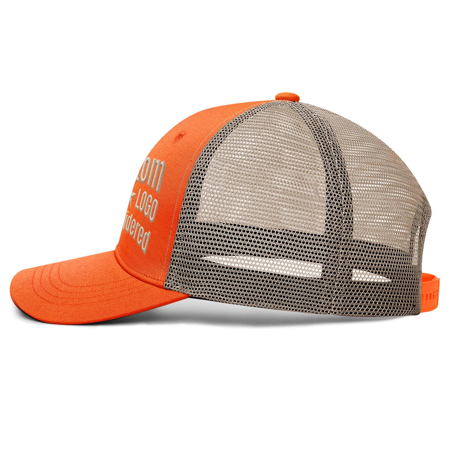 Custom Embroidered or Printed Orange & Beige Trucker Cap | Breathable mesh cap
