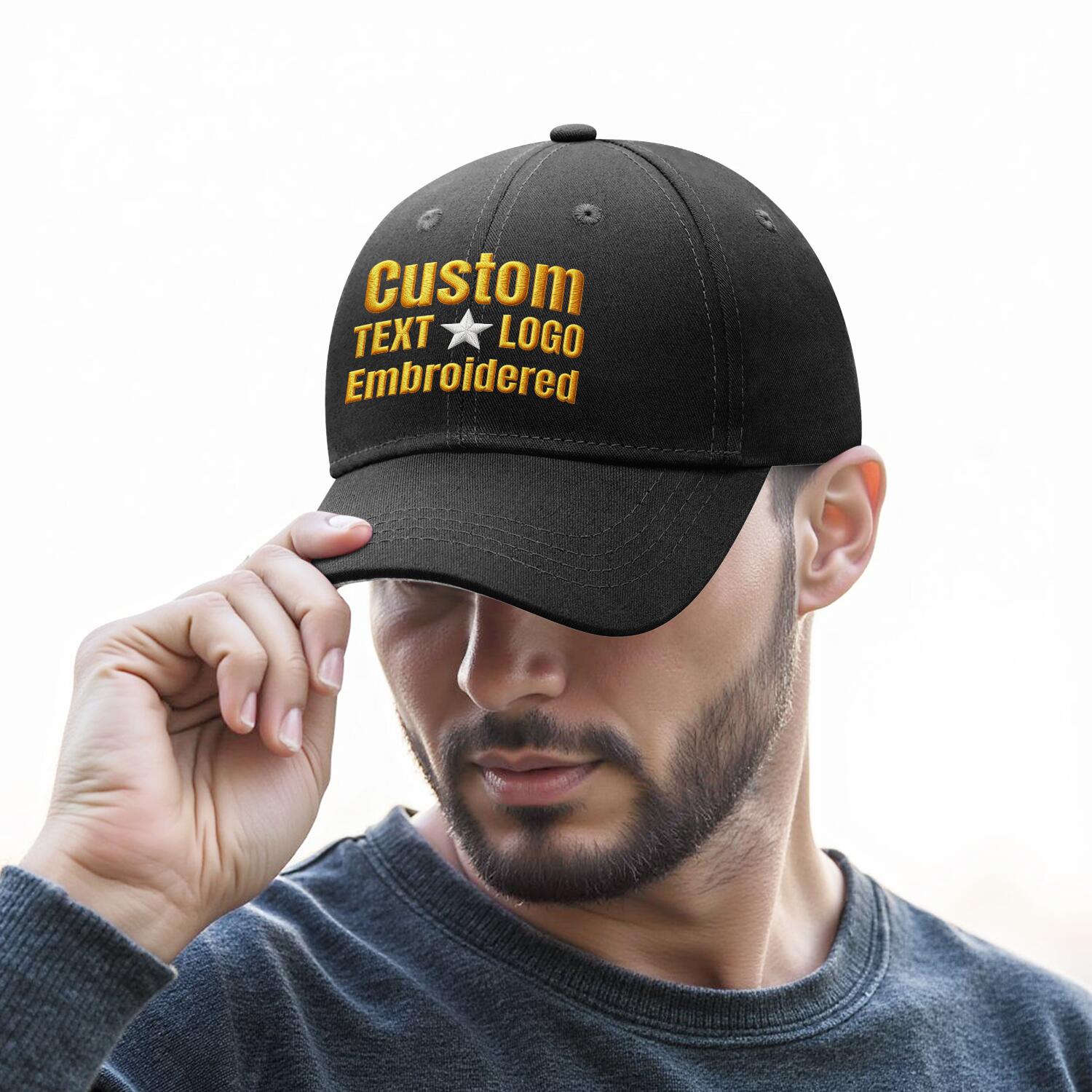 Custom Embroidered or Printed Black Baseball Cap | Personalized Sport Hat