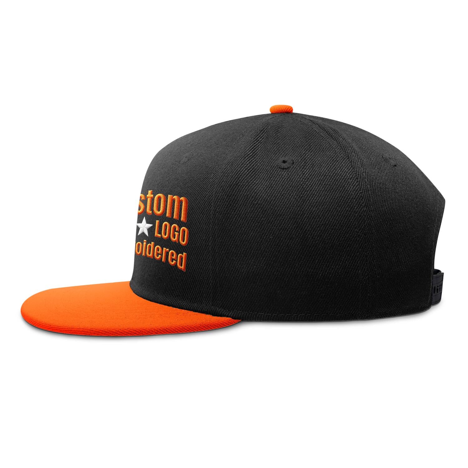 Custom Embroidered or Printed Black & Bright Orange Color-Block Flat-Brim Cap