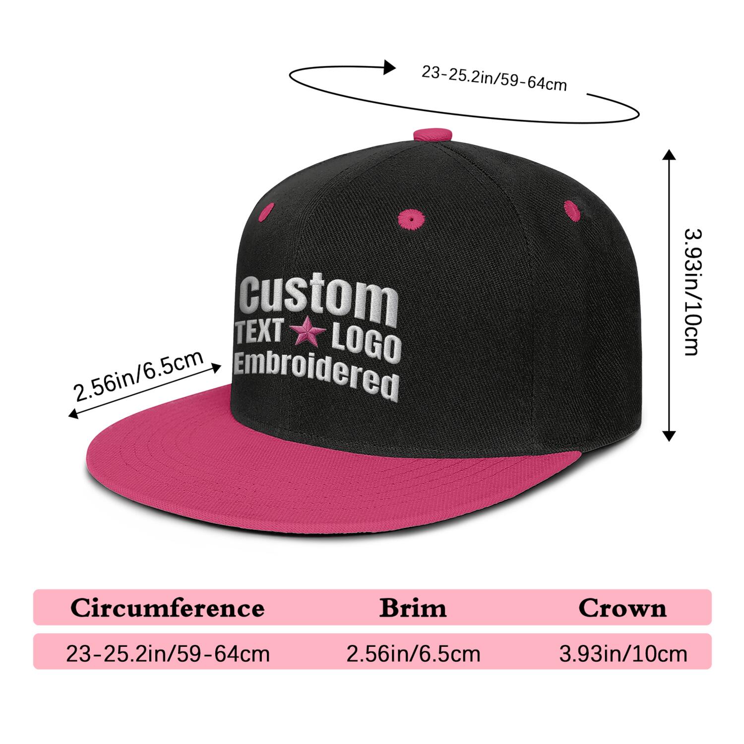 Custom Embroidered or Printed Black & Fuchsia Color-Block Flat Brim Cap