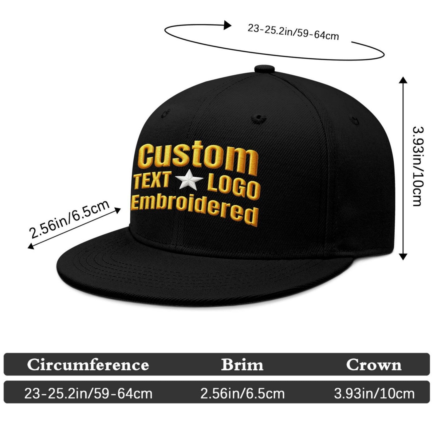 Custom Embroidered or Printed Black Flat-Brim Cap | Personalized Sport Hat