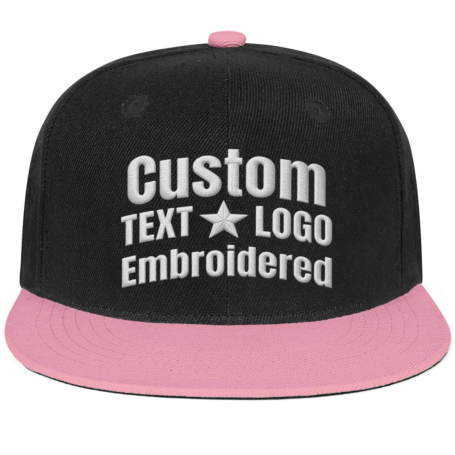 Custom Embroidered or Printed Black & Light Pink Color-Block Flat-Brim Cap