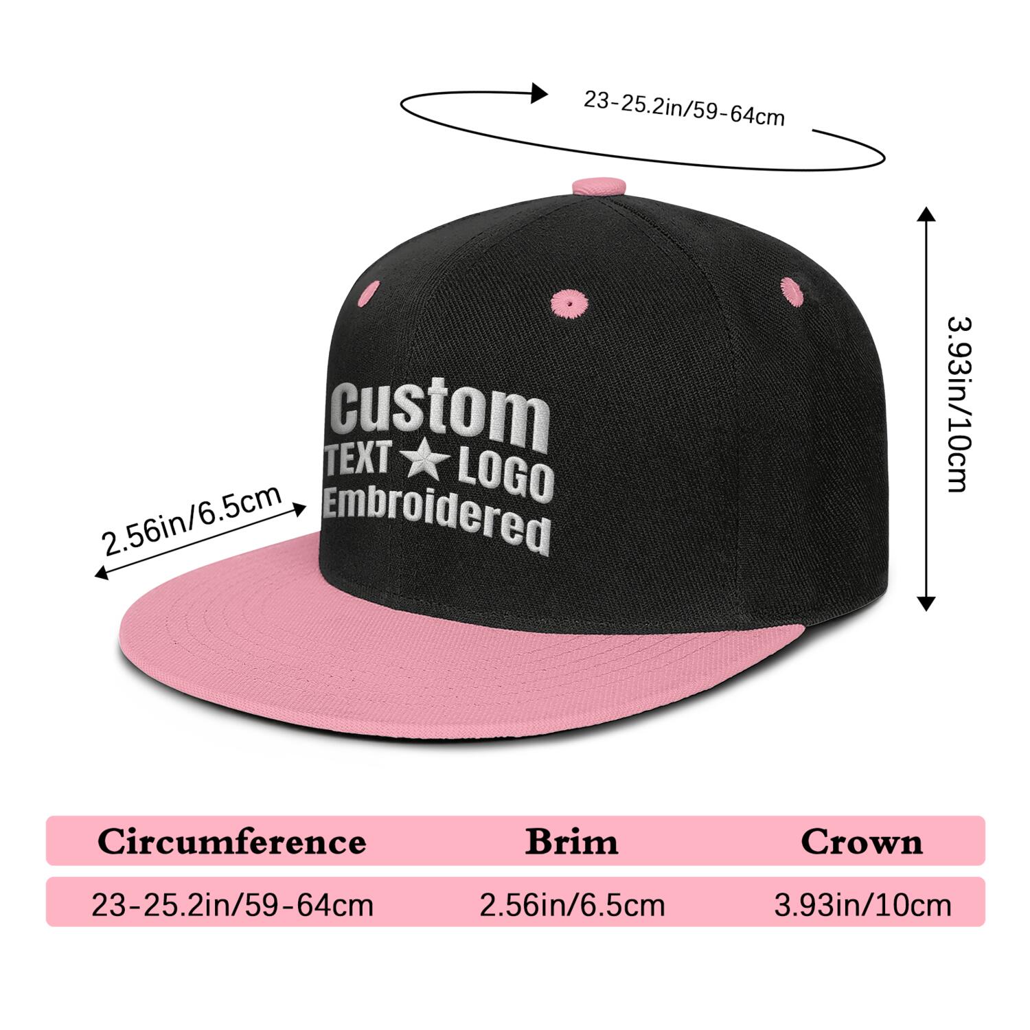 Custom Embroidered or Printed Black & Light Pink Color-Block Flat-Brim Cap