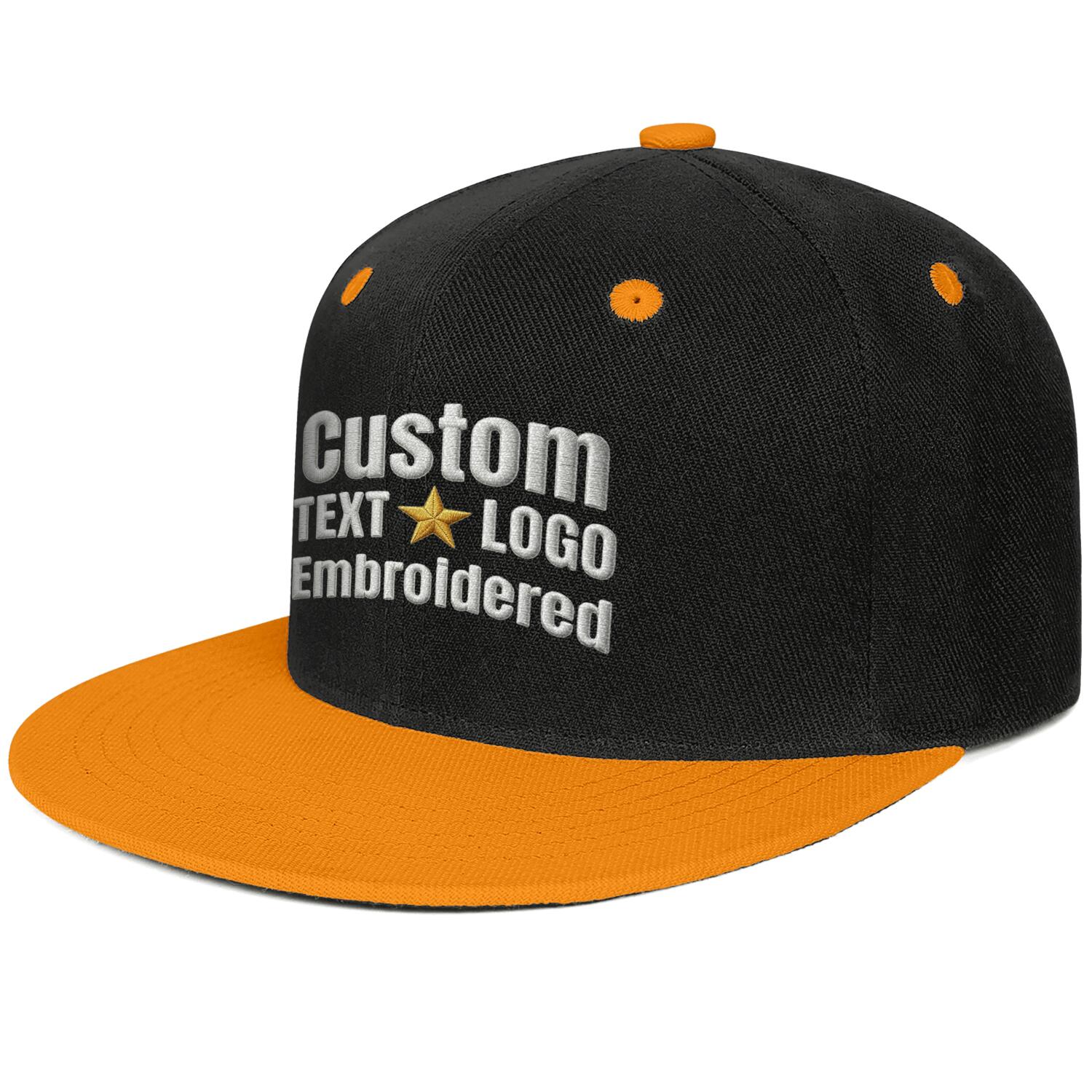 Custom embroidered or printed black & yellow color-block flat-brim cap by Vosoli | Personalized text & logo | Structured fit