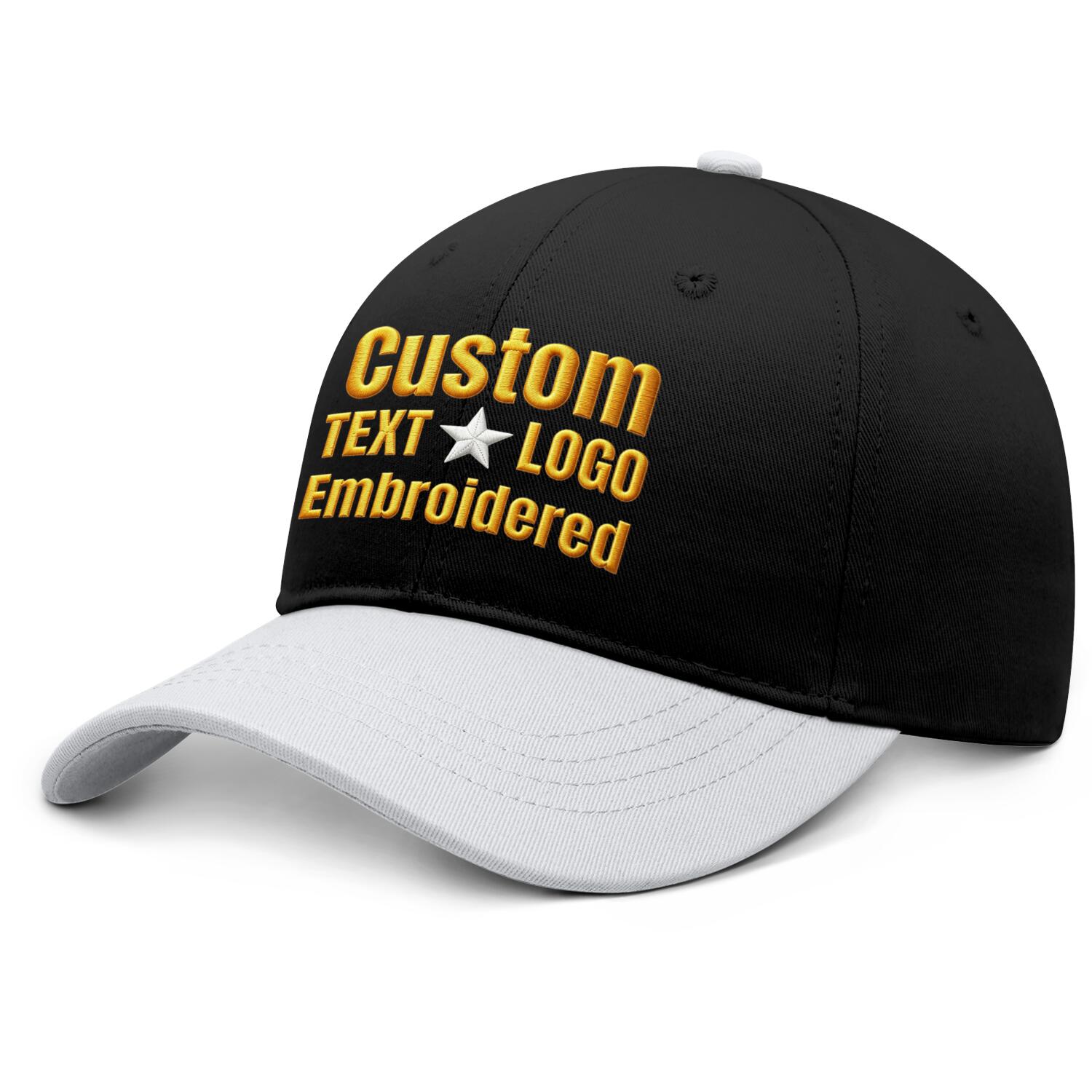 Custom Embroidered or Printed Black & White Color Block Baseball Cap | Personalized Sport Hat