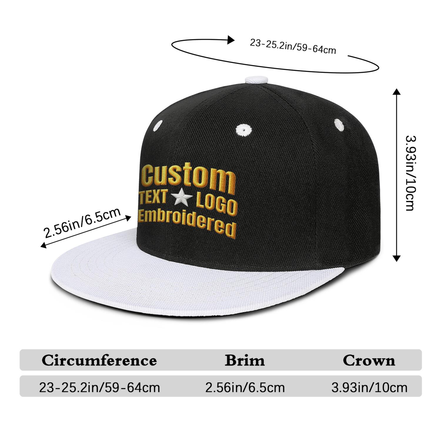 Custom Embroidered or Printed Black & White Color-Block Flat-Brim Cap