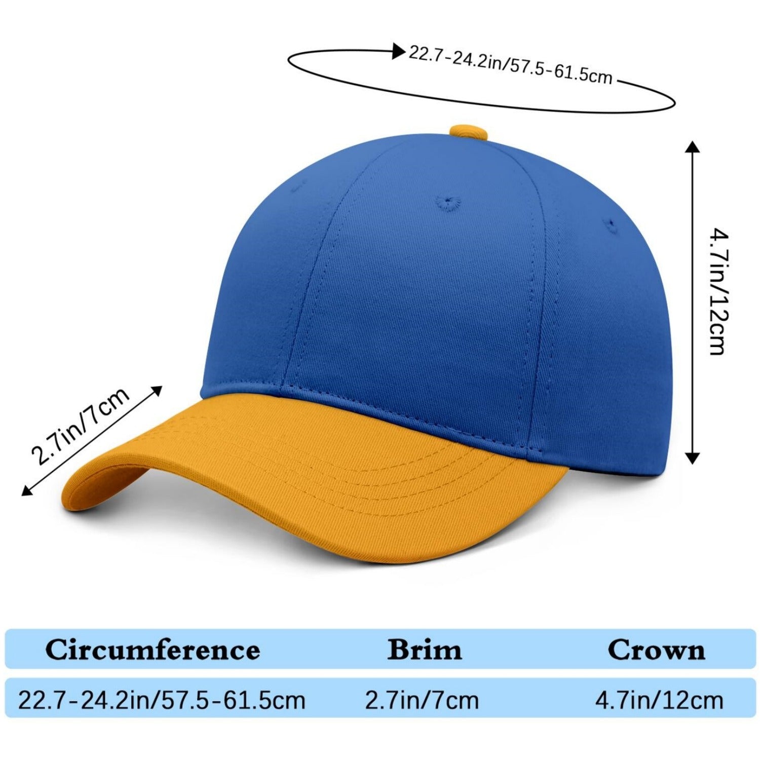 Custom Embroidered or Printed Blue & Gold Color Block Baseball Cap | Personalized Sport Hat