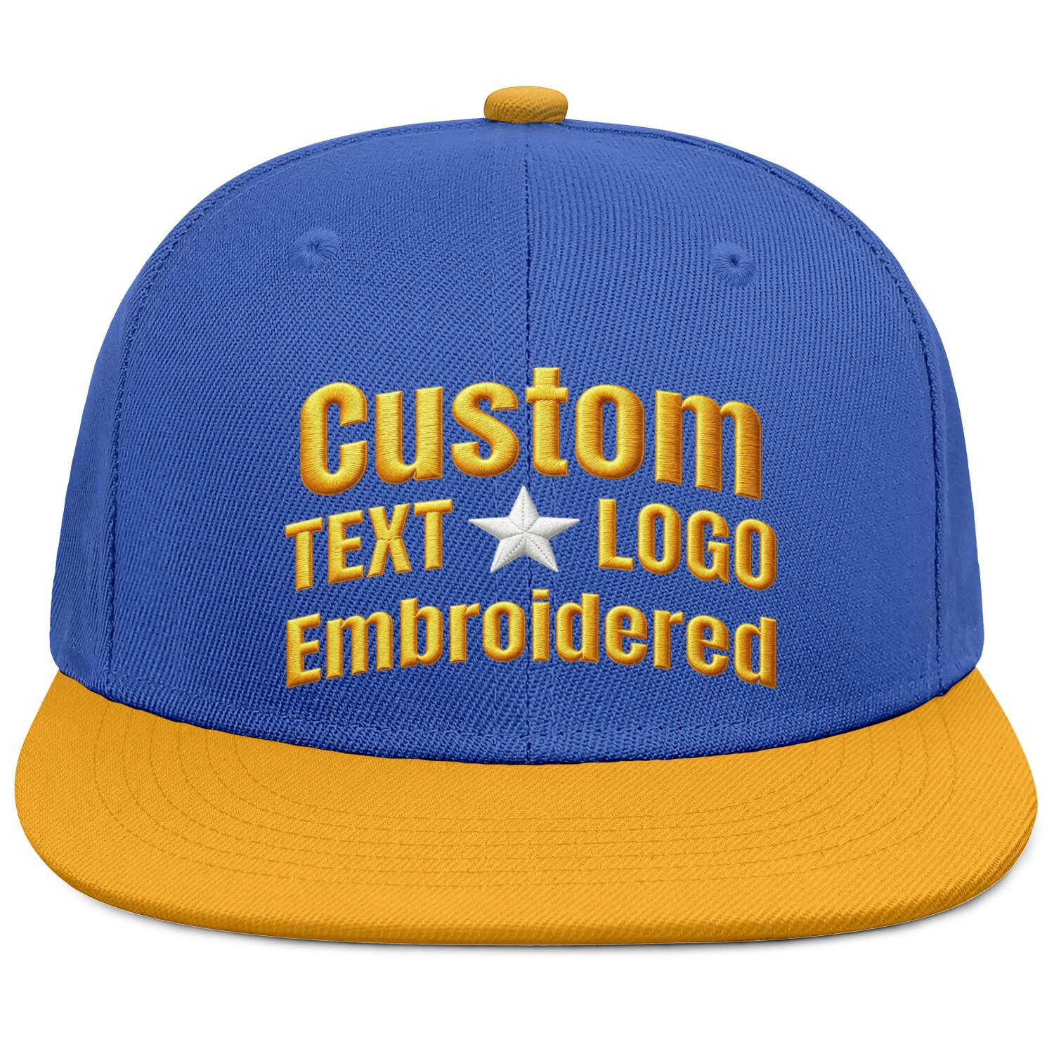 Custom Embroidered or Printed Blue & Gold Color-Block Flat-Brim Cap