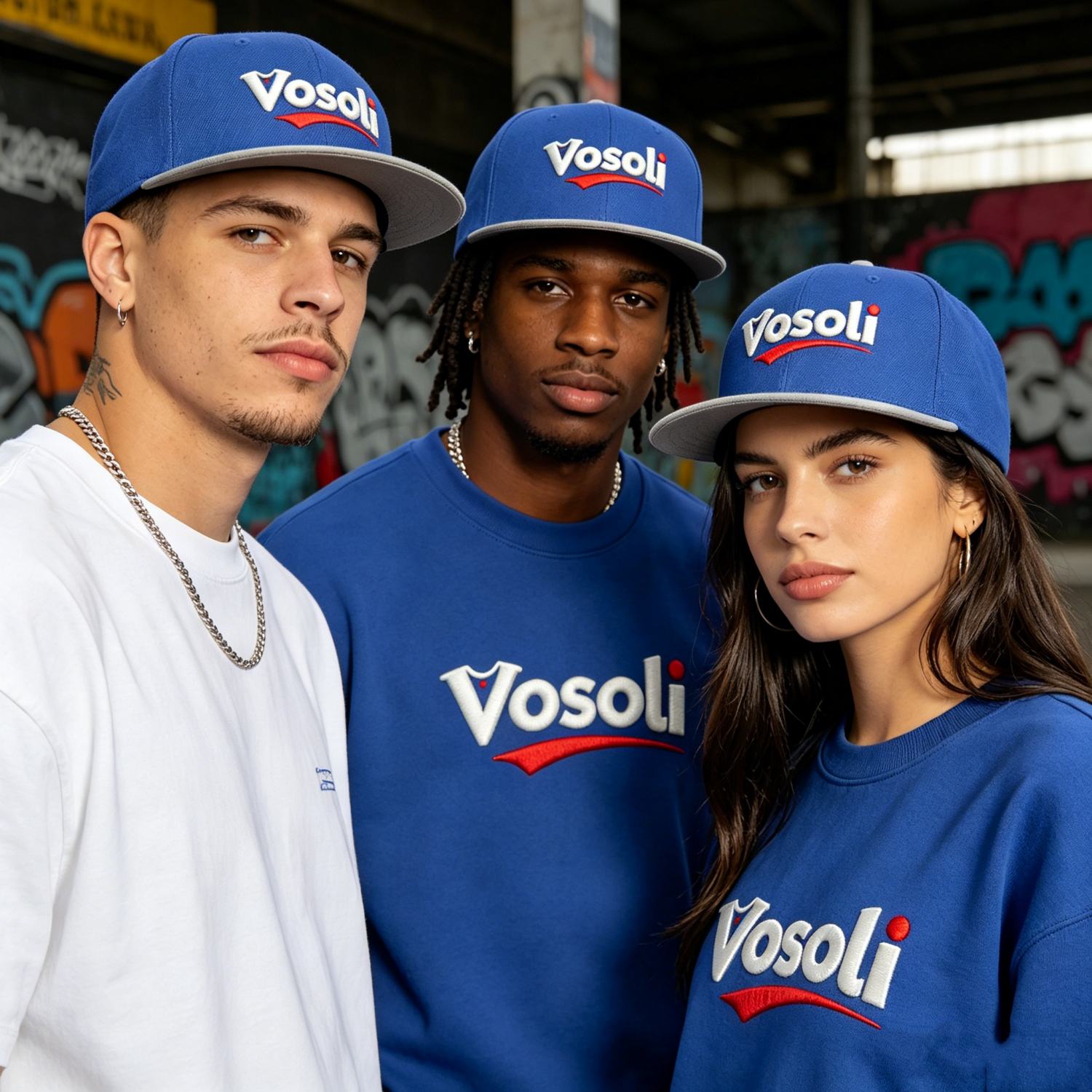 Custom Embroidered or Printed Blue & Light Grey Color-Block Flat-Brim Cap