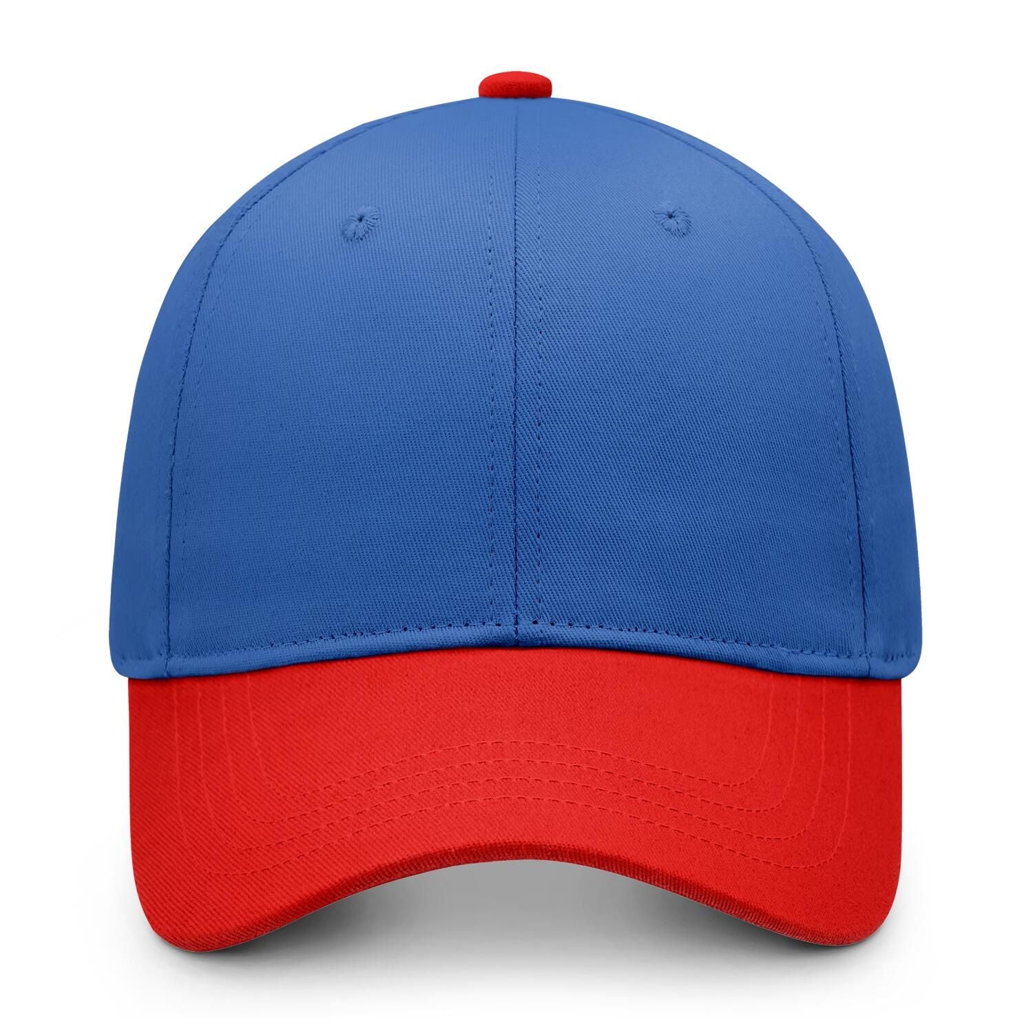 Custom Embroidered or Printed Blue & Red Color Block Baseball Cap | Personalized Sport Hat