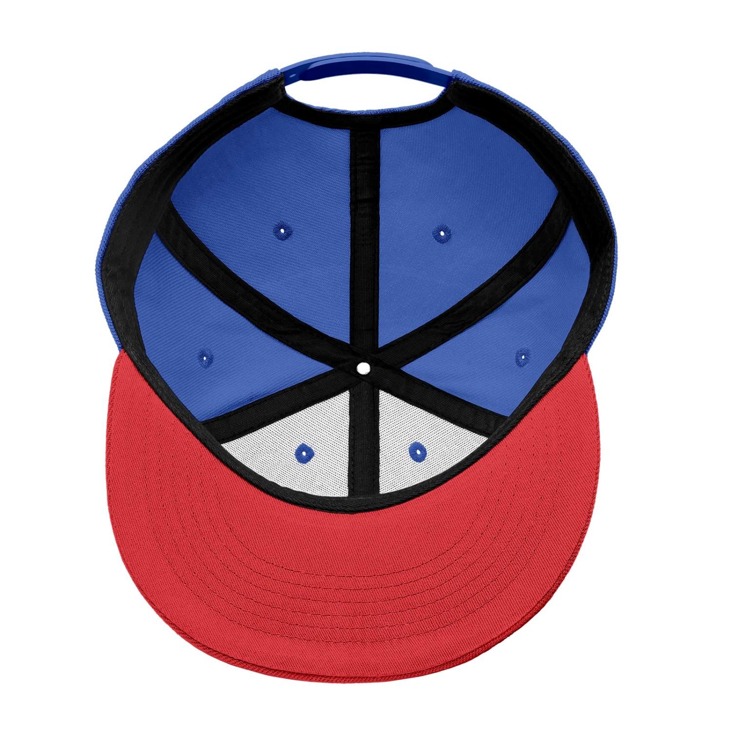 Custom Embroidered or Printed Blue & Red Color-Block Flat-Brim Cap