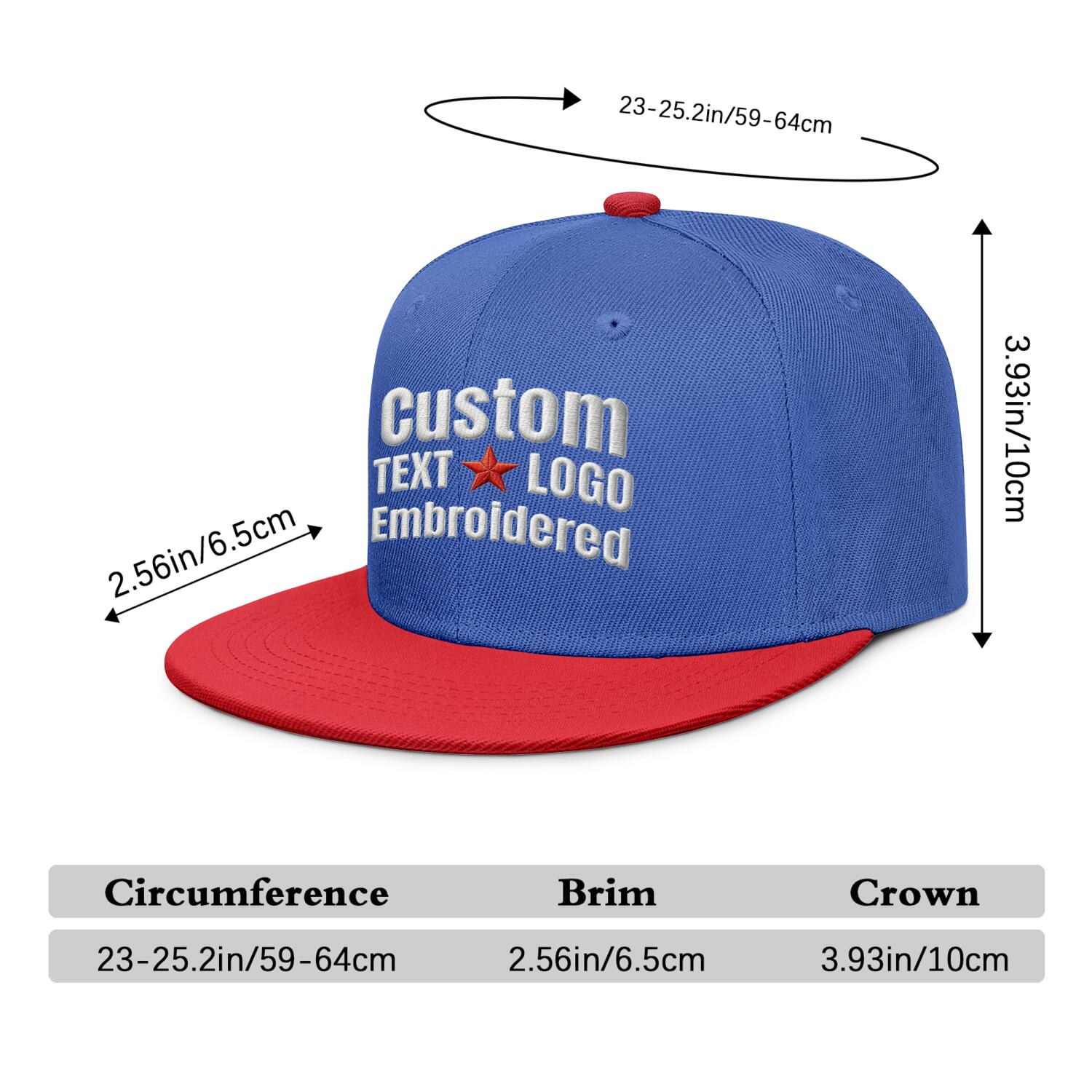 Custom Embroidered or Printed Blue & Red Color-Block Flat-Brim Cap