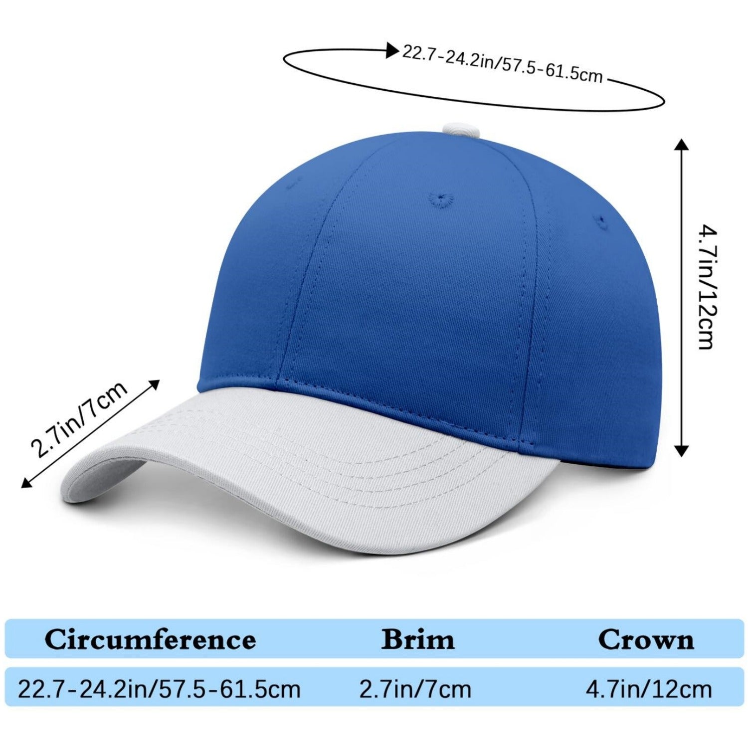 Custom Embroidered or Printed Blue & White Color Block Baseball Cap | Personalized Sport Hat