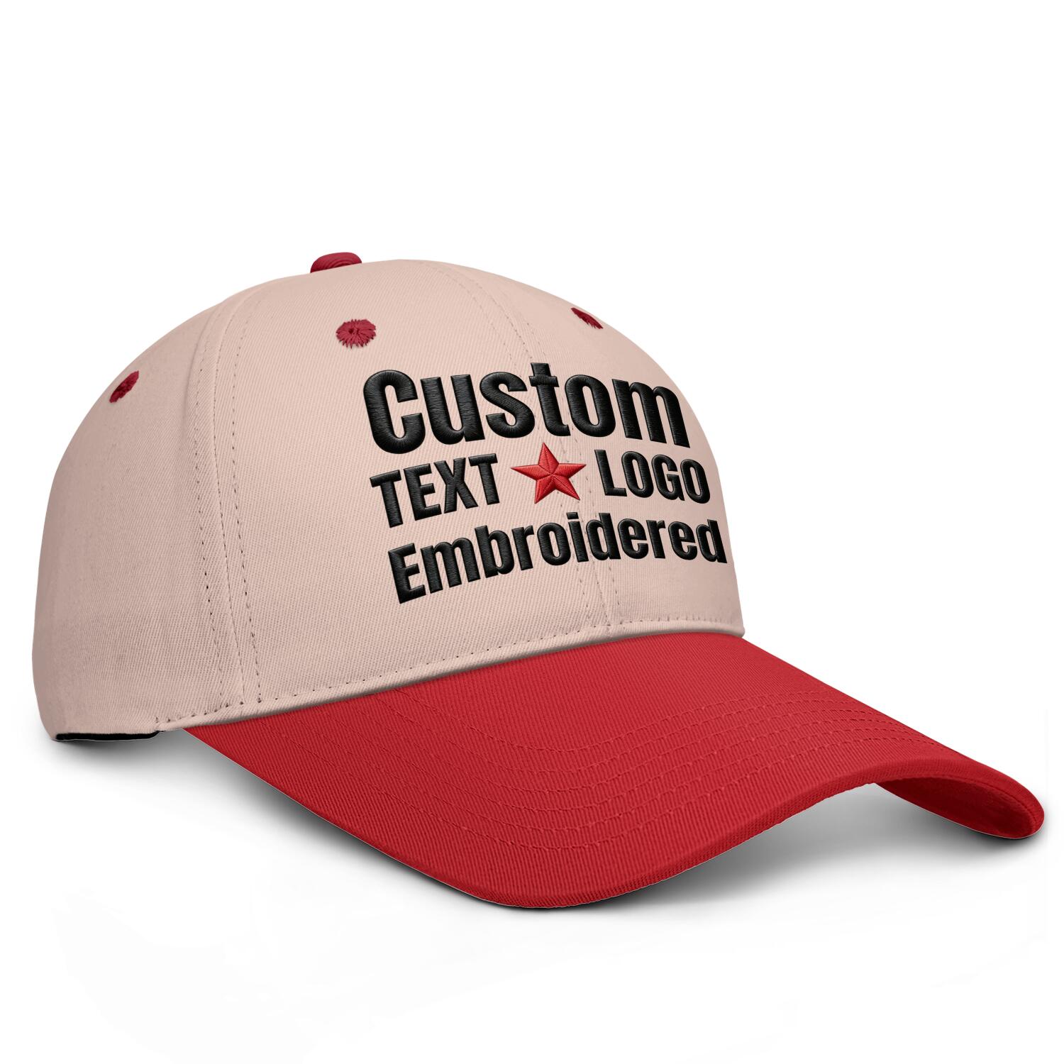 Custom Embroidered or Printed Blush & Red Deep Brim Baseball Cap | Personalized Sport Hat