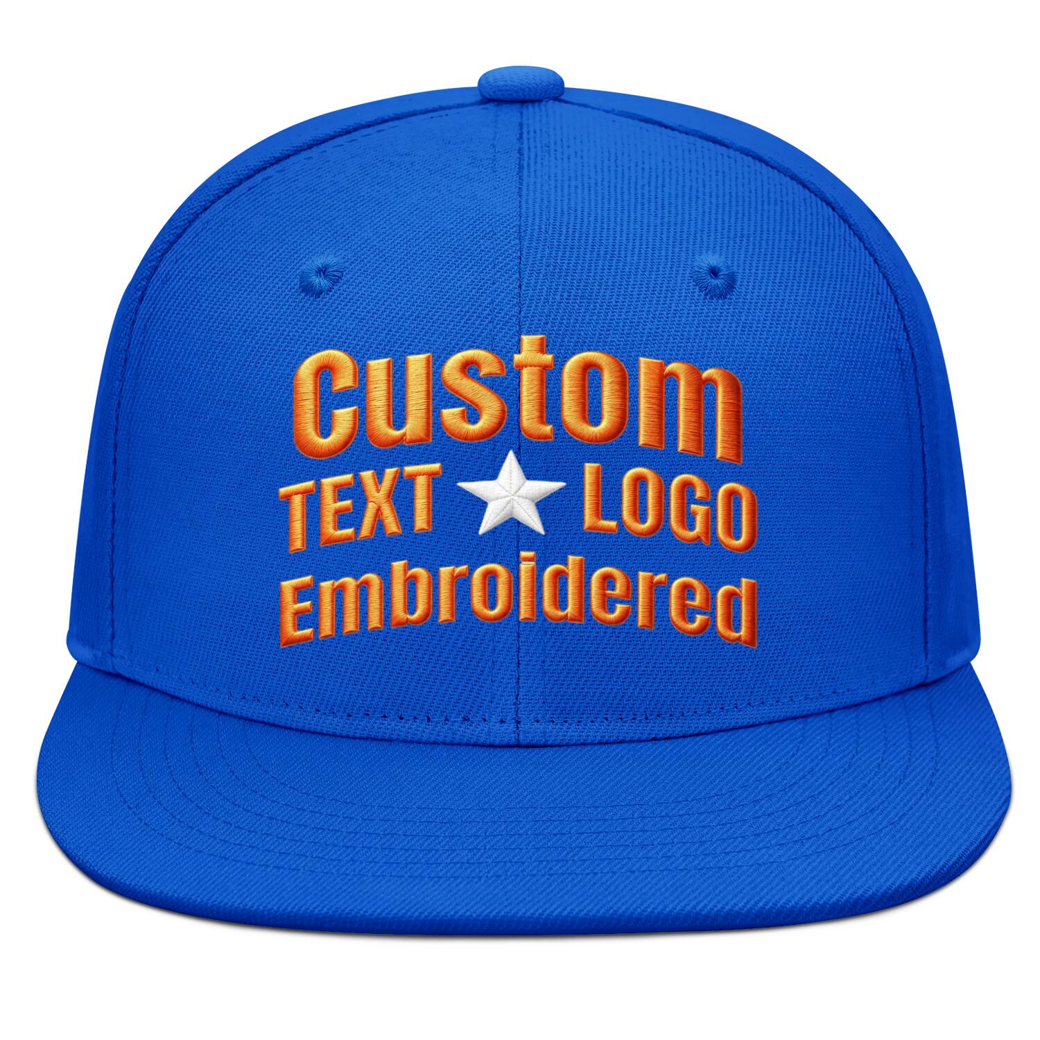 Custom Embroidered or Printed Bright Blue Flat-Brim Cap | Personalized Sport Hat