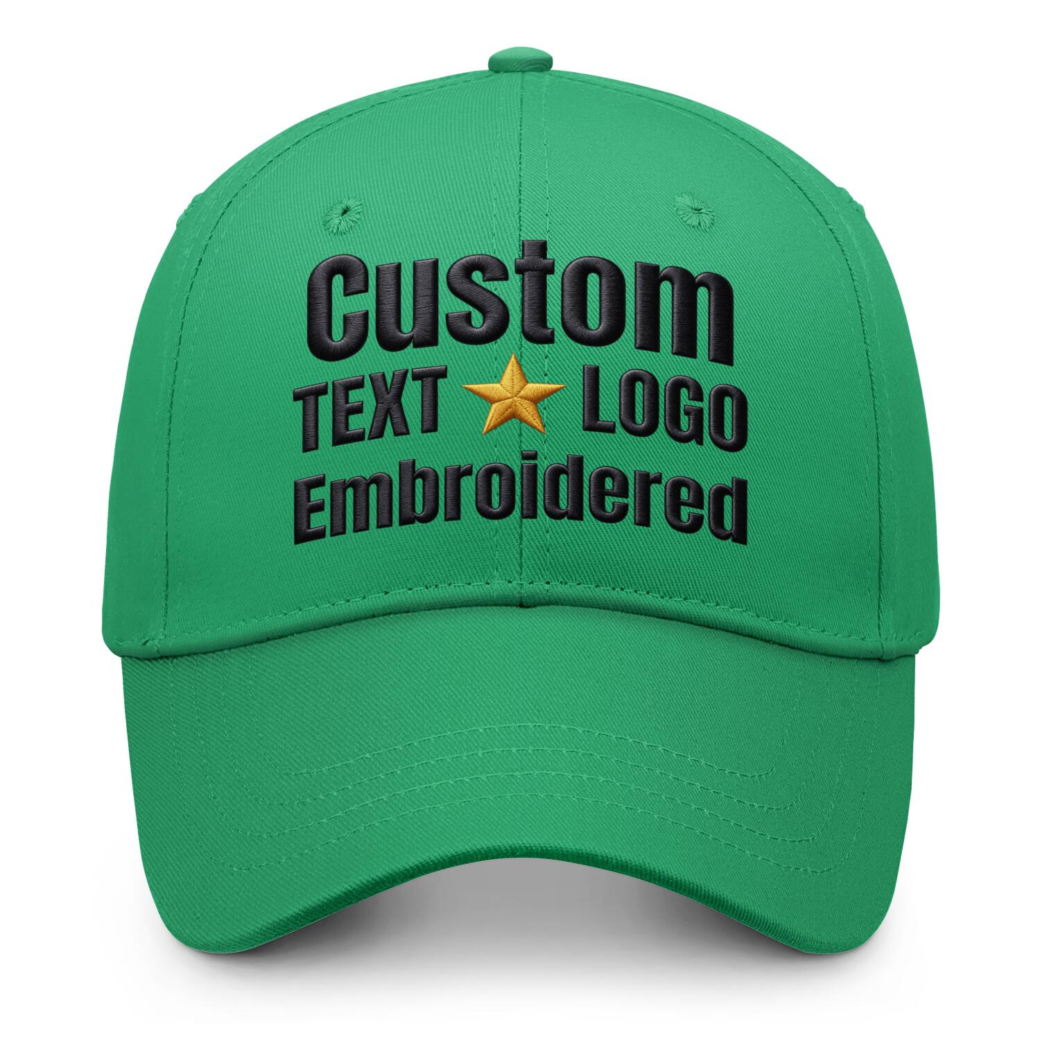 Custom embroidered or printed bright green baseball cap by Vosoli | Personalized text & logo | Structured fit