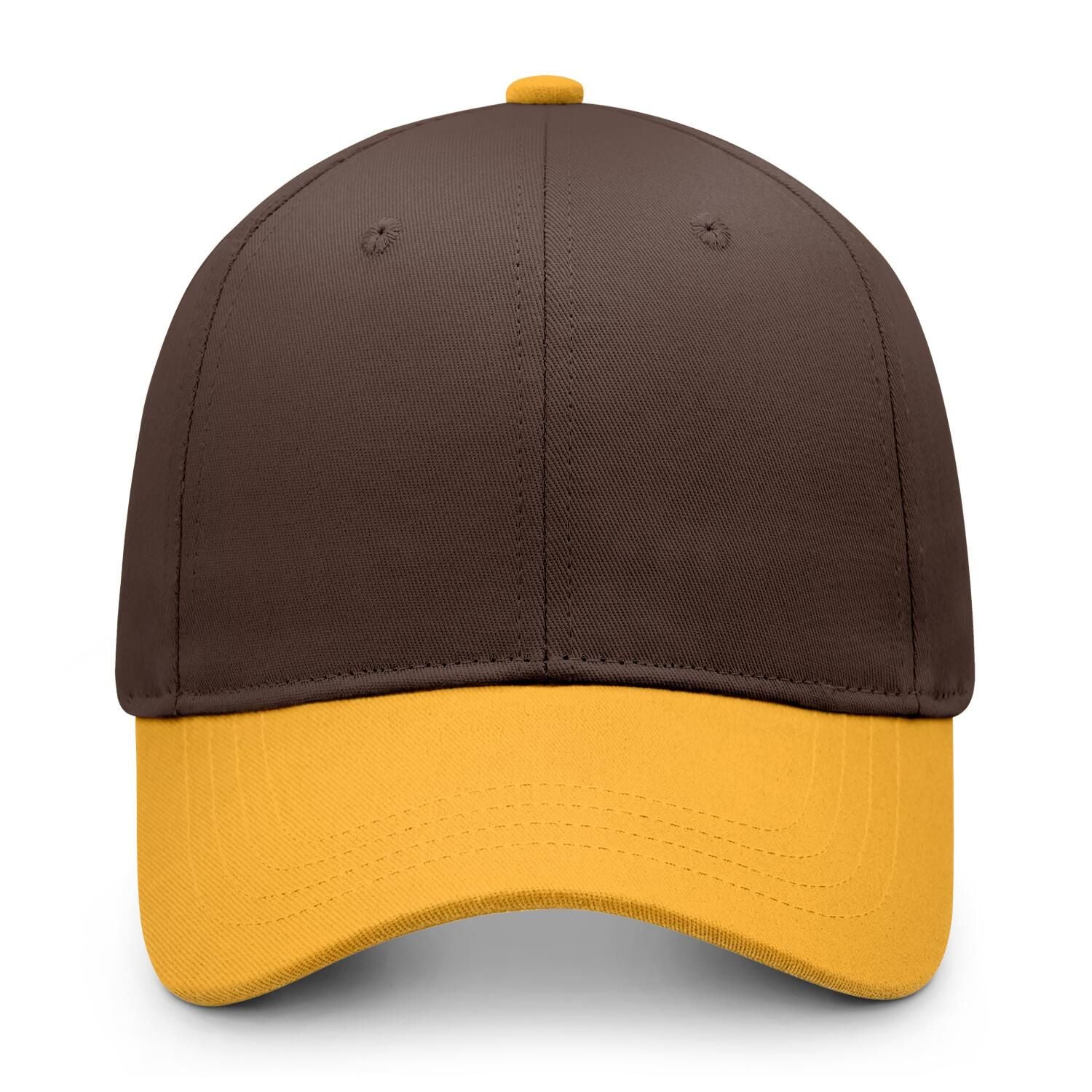 Custom Embroidered or Printed Brown & Gold Color Block Baseball Cap | Personalized Sport Hat