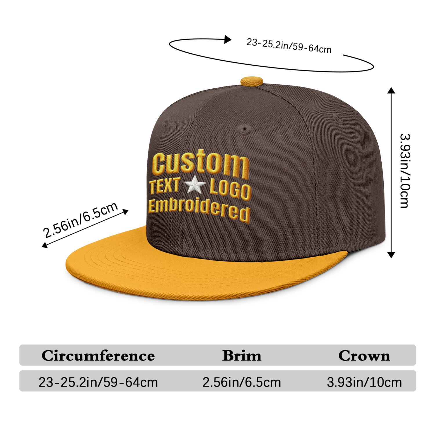 Custom Embroidered or Printed Brown & Gold Color-Block Flat-Brim Cap