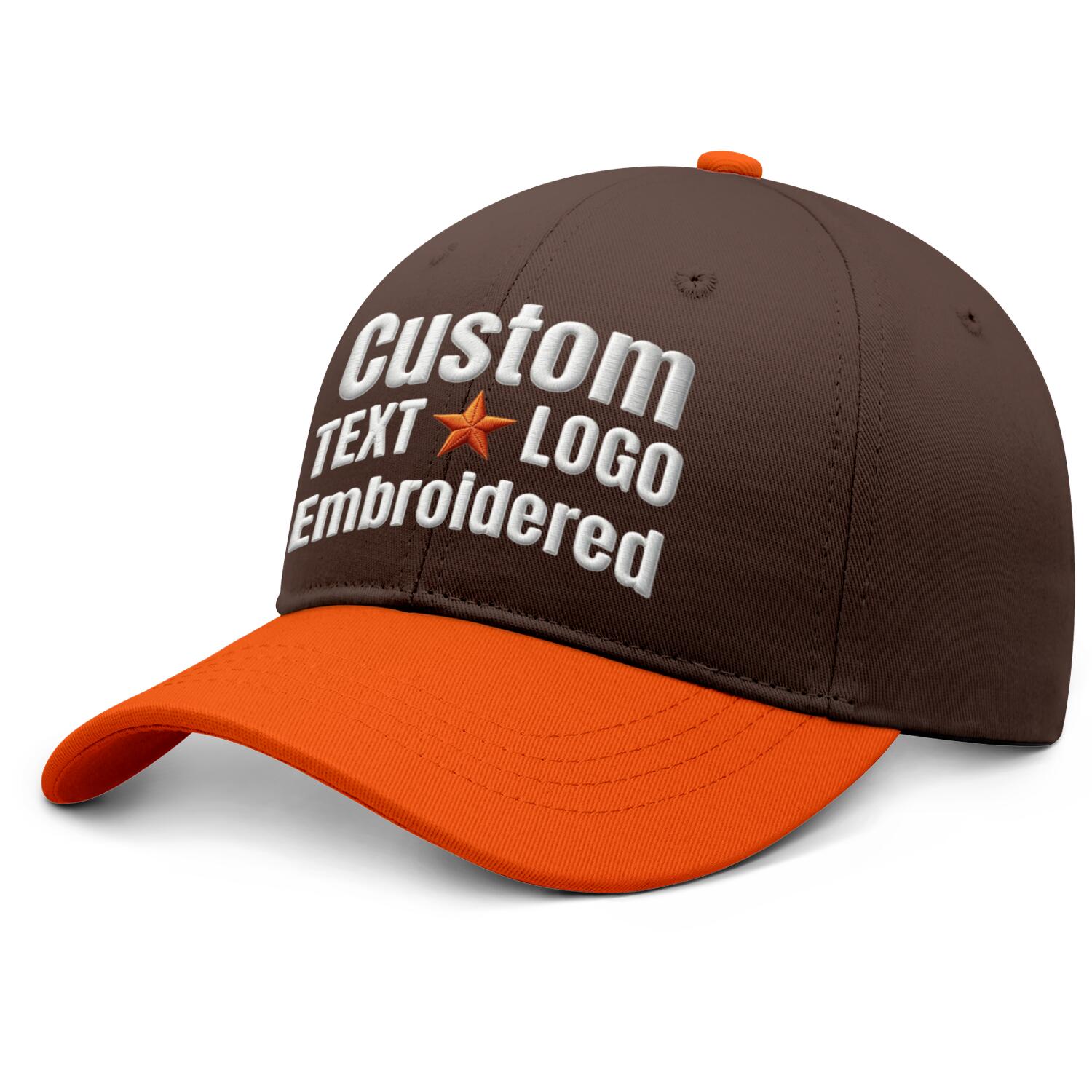 Custom Embroidered or Printed Brown & Orange Color Block Baseball Cap | Personalized Sport Hat