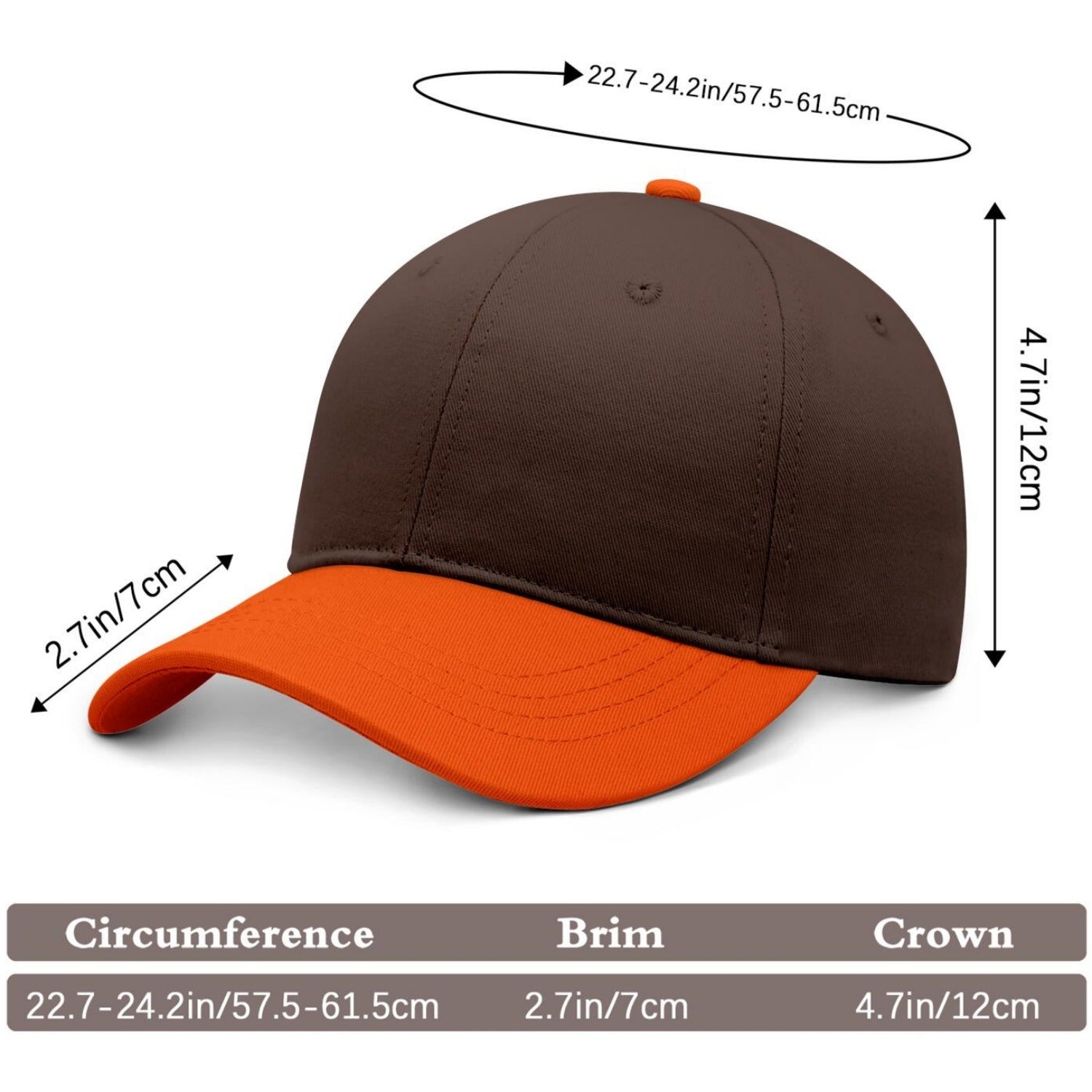 Custom Embroidered or Printed Brown & Orange Color Block Baseball Cap | Personalized Sport Hat