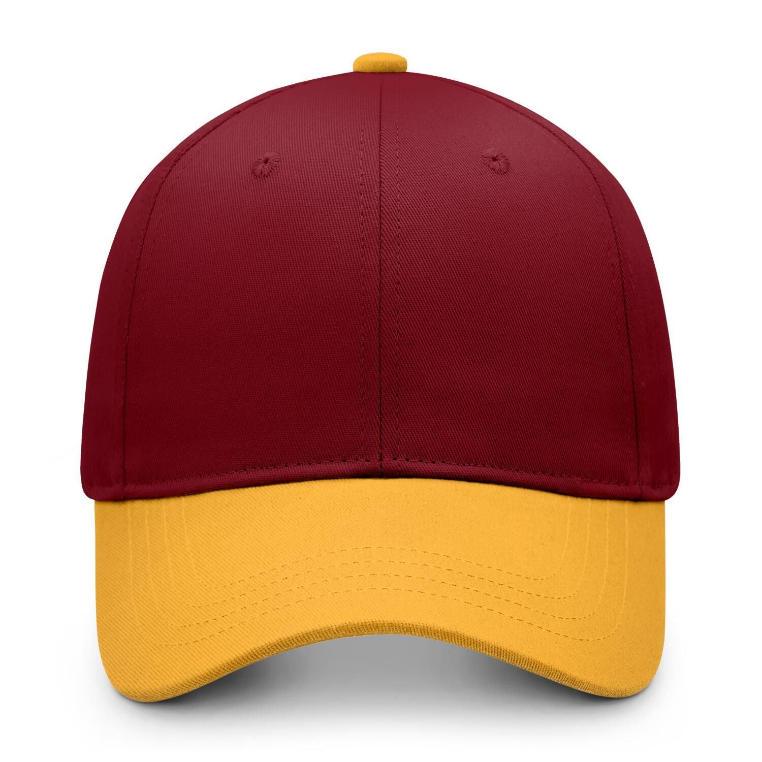 Custom Embroidered or Printed Burgundy & Gold Color Block Baseball Cap | Personalized Sport Hat