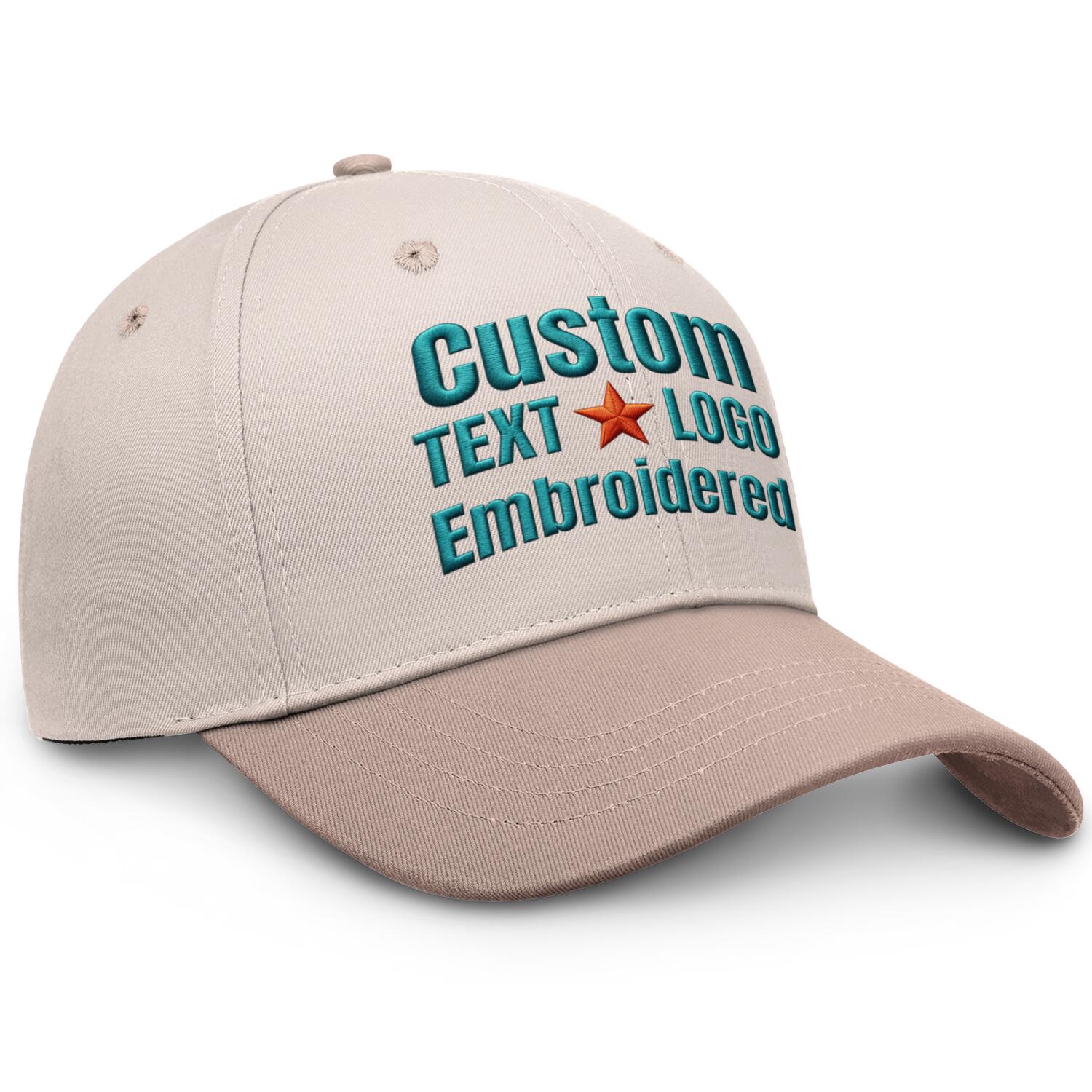 Custom Embroidered or Printed Cream & Beige Color Block Baseball Cap | Personalized Sport Hat