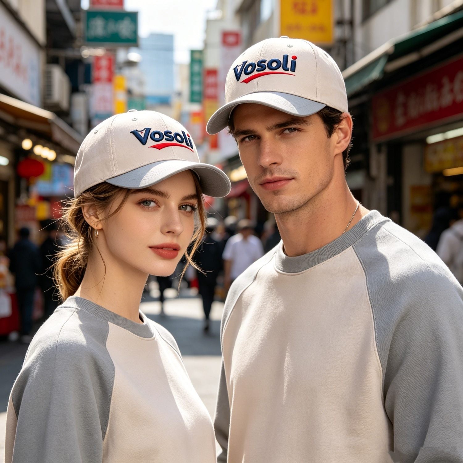 Custom Embroidered or Printed Cream & Grey Color Block Baseball Cap | Personalized Sport Hat