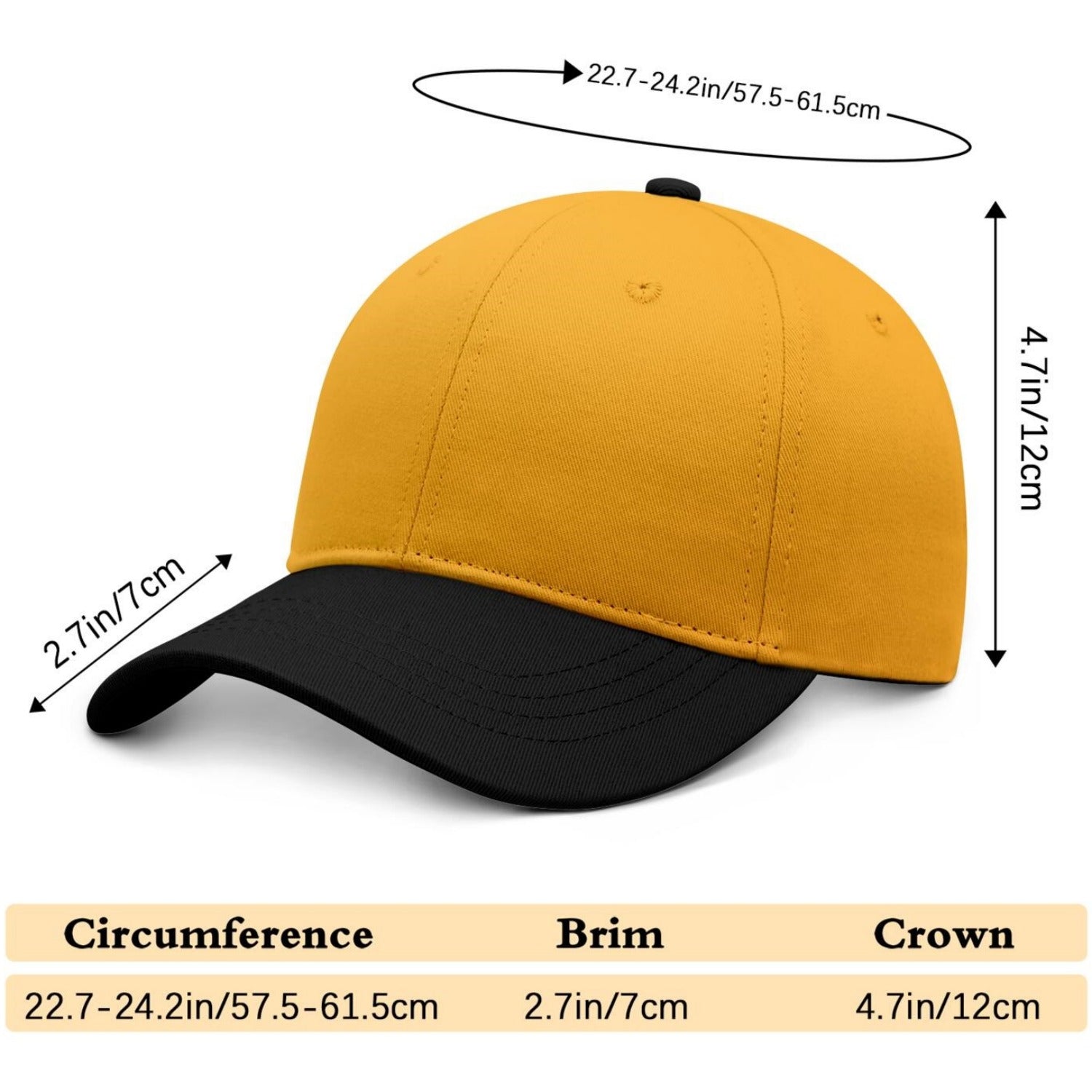 Custom Embroidered or Printed Gold & Black Color Block Baseball Cap | Personalized Sport Hat