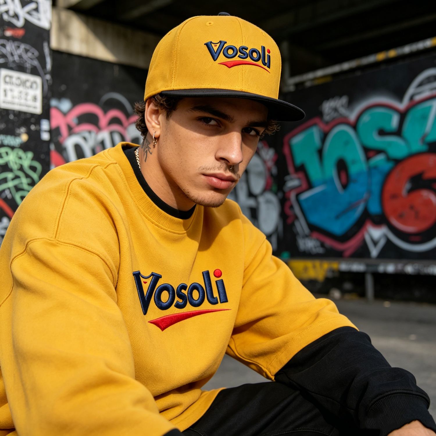 Custom Embroidered or Printed Gold & Black Color-Block Flat-Brim Cap