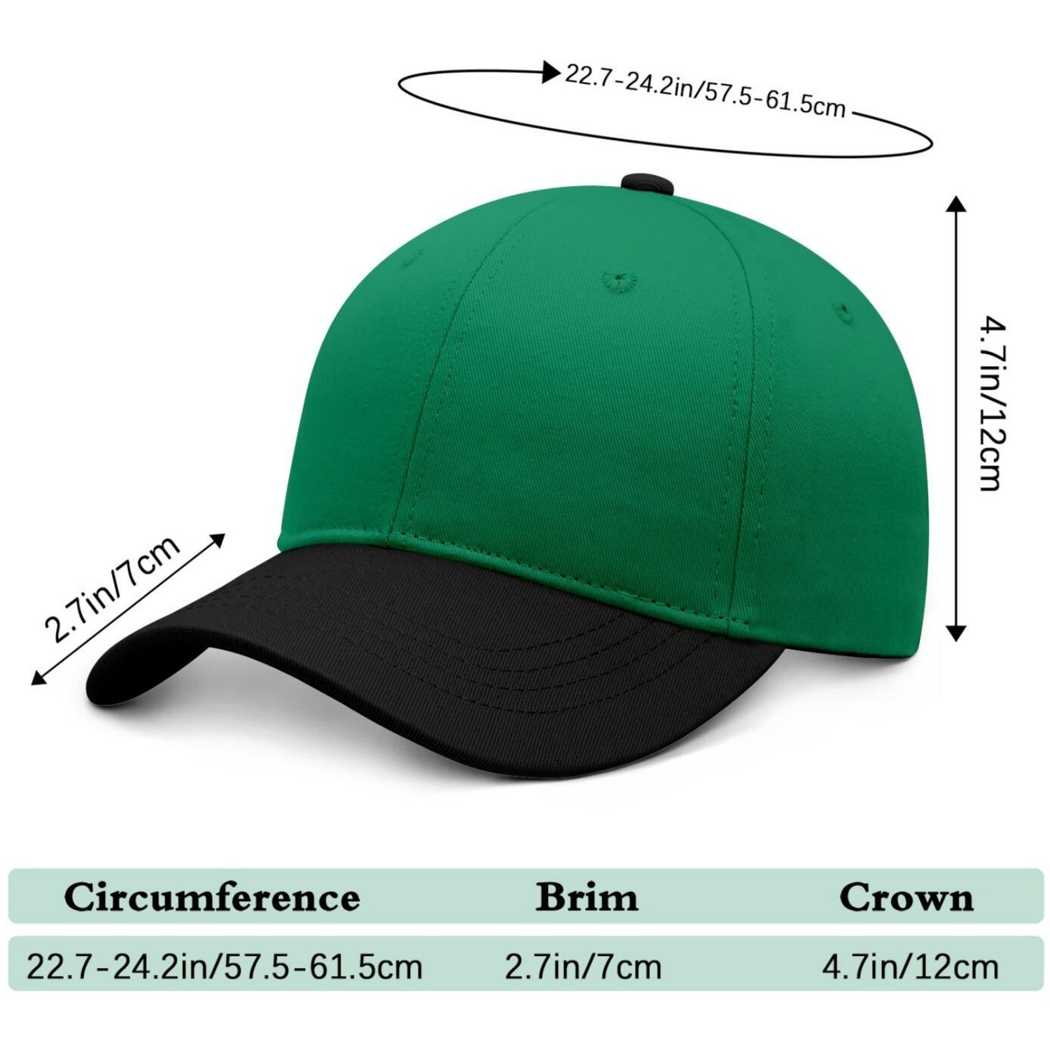 Custom Embroidered or Printed Green & Black Color Block Baseball Cap | Personalized Sport Hat