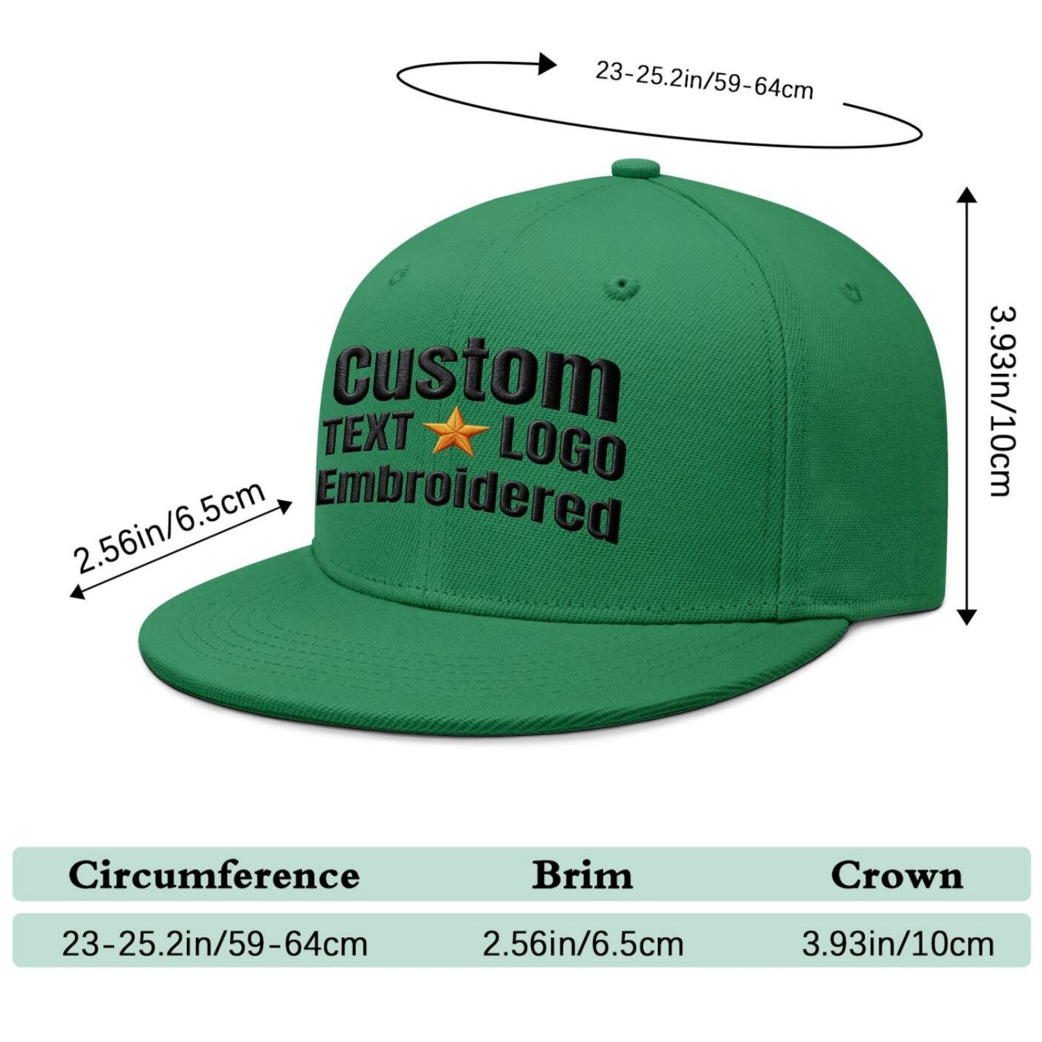 Custom Embroidered or Printed Green Flat-Brim Cap | Personalized Sport Hat