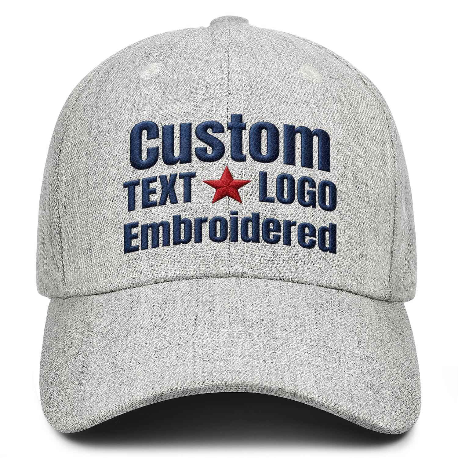Custom embroidered or printed heather grey solid color baseball cap by Vosoli | Personalized text & logo | Structured fit
