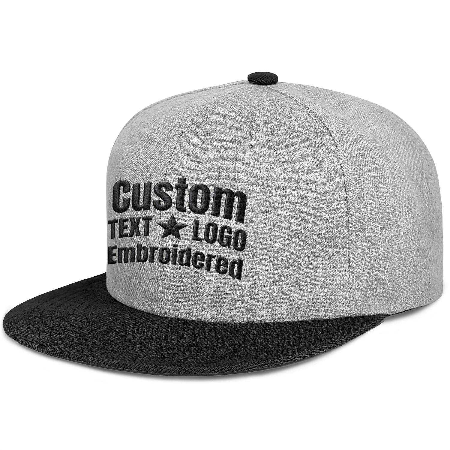 Custom embroidered or printed heather grey & black color-block flat brim cap by Vosoli | Personalized text & logo | Structured fit