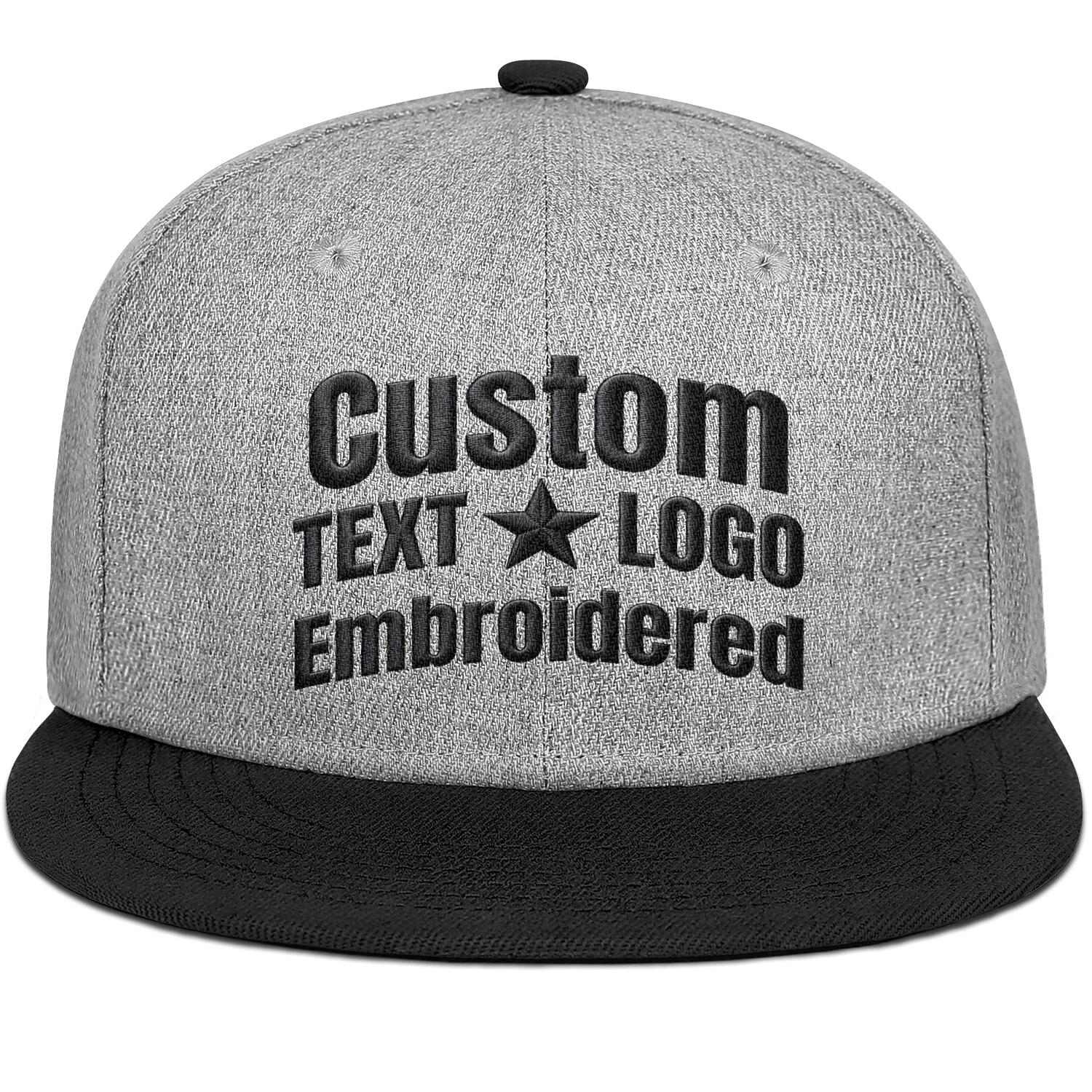 Custom Embroidered or Printed Heather Grey & Black Color-Block Flat Brim Cap
